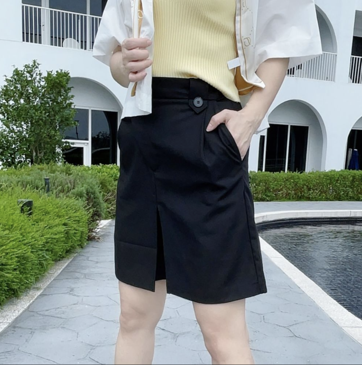 韓版不對稱雙釦褲裙