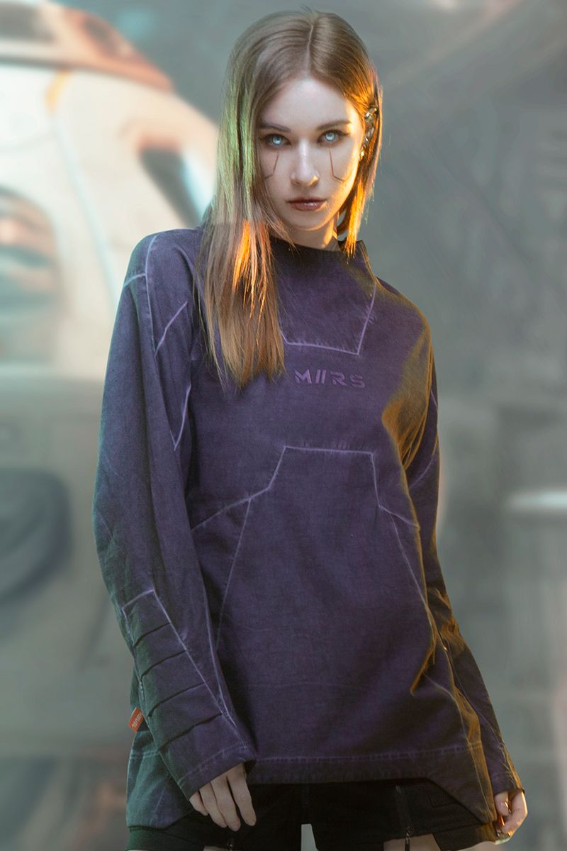 不作惡「矩陣特攻長卹」賽博朋克立體剪裁修身染色水洗長袖T卹