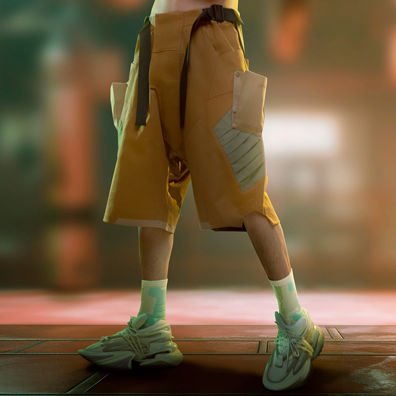 不作惡「街拳動力短褲」賽博朋克寬鬆落襠多口袋免腰帶六分褲