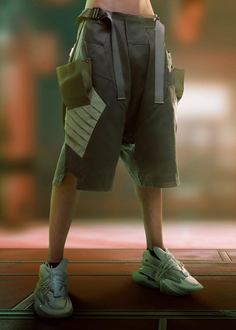 不作惡「街拳動力短褲」賽博朋克寬鬆落襠多口袋免腰帶六分褲