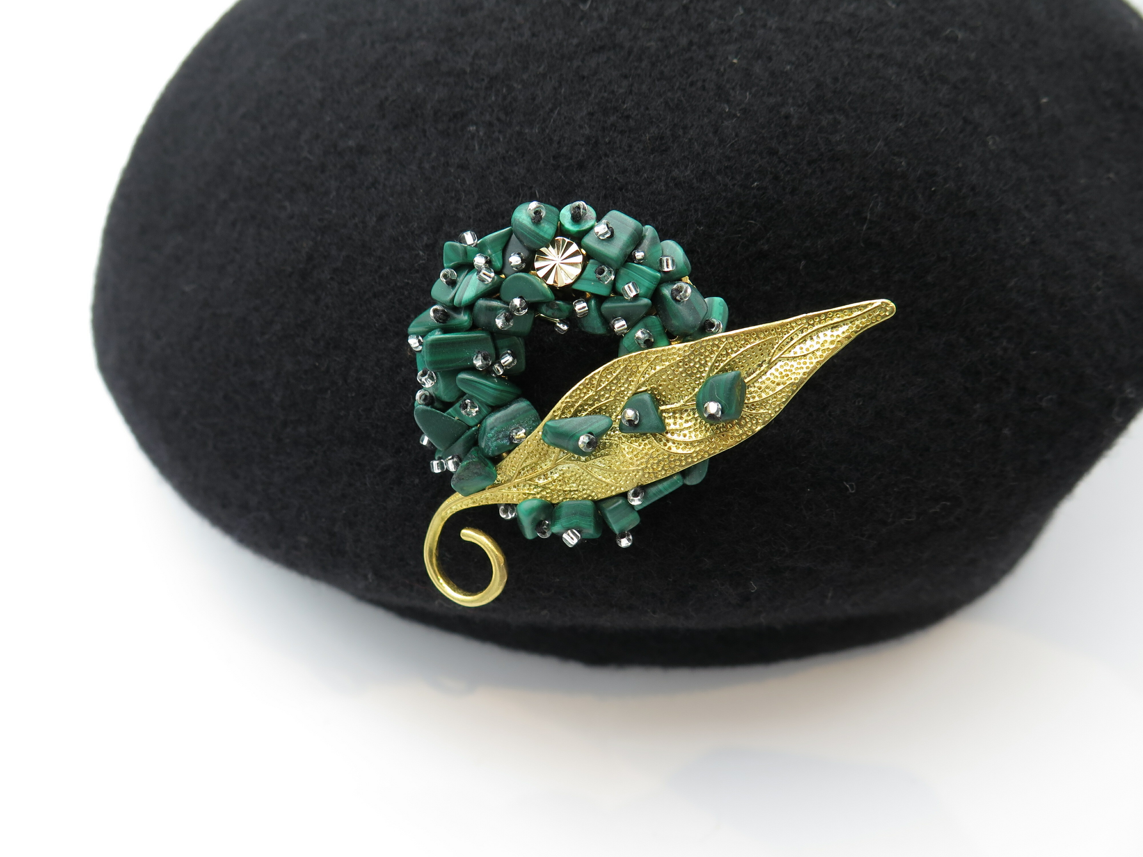 COLE COOL Natural Malachite leaf Brooch Japanese style best gift