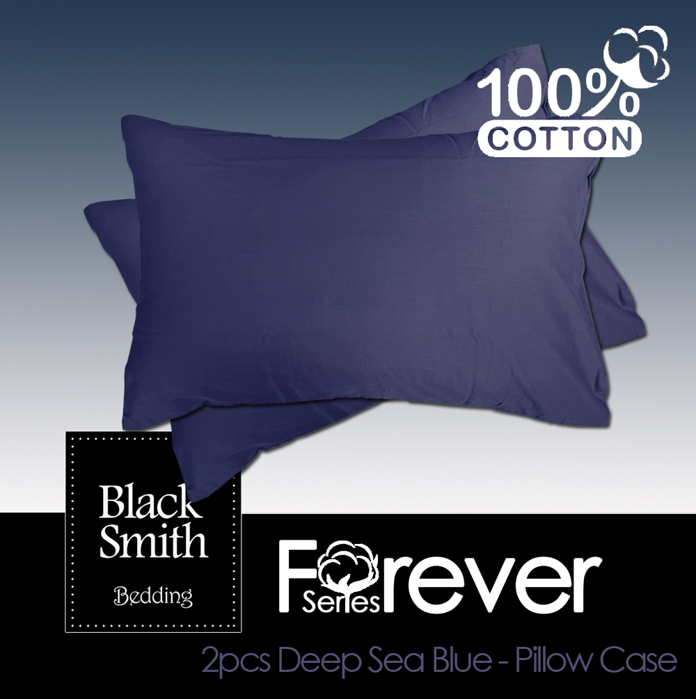 Black Smith 2120針永恆100%純綿系列枕頭套(深海藍一對)