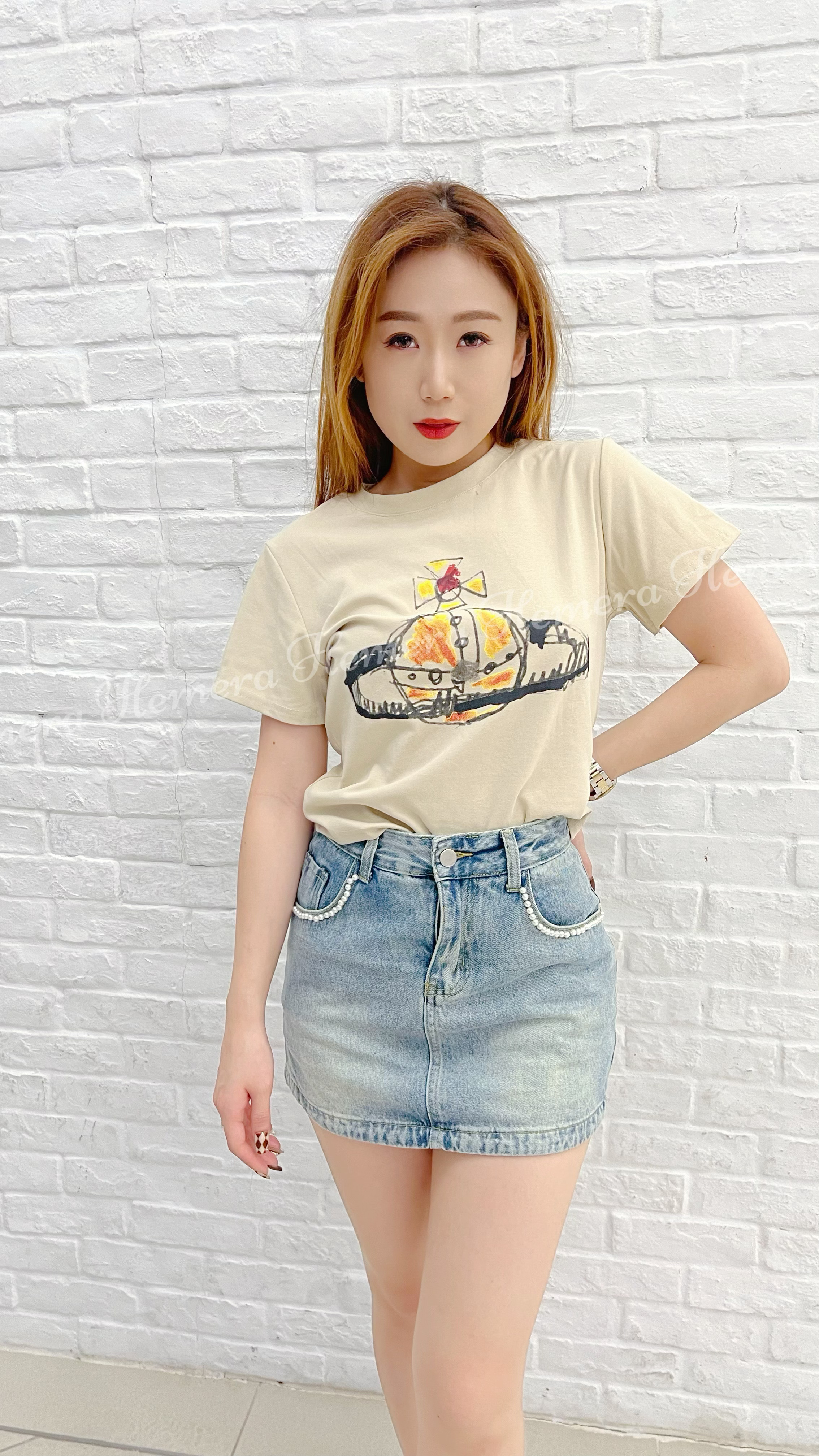 SK23W0641 珠珠圍邊牛仔裙褲