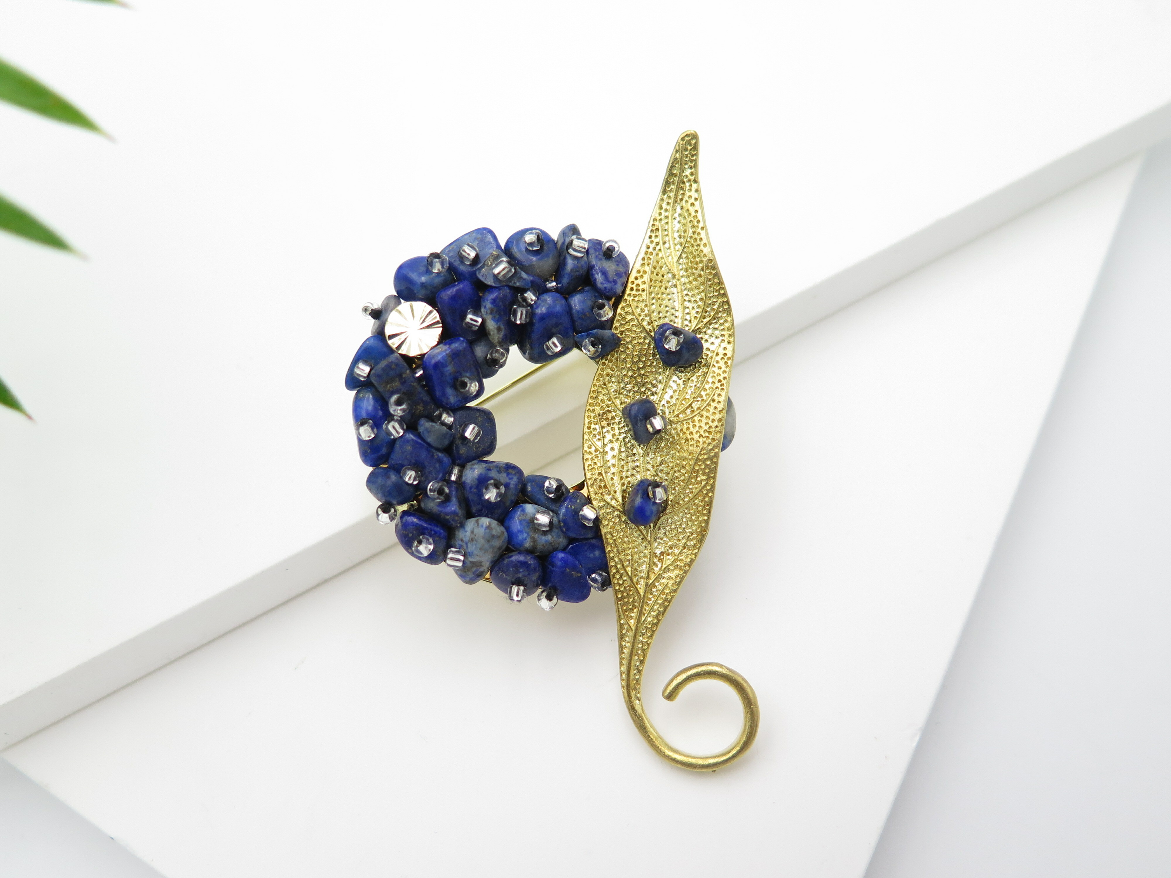 COLE COOL Natural lapis lazuli leaf Brooch Japanese style best gift