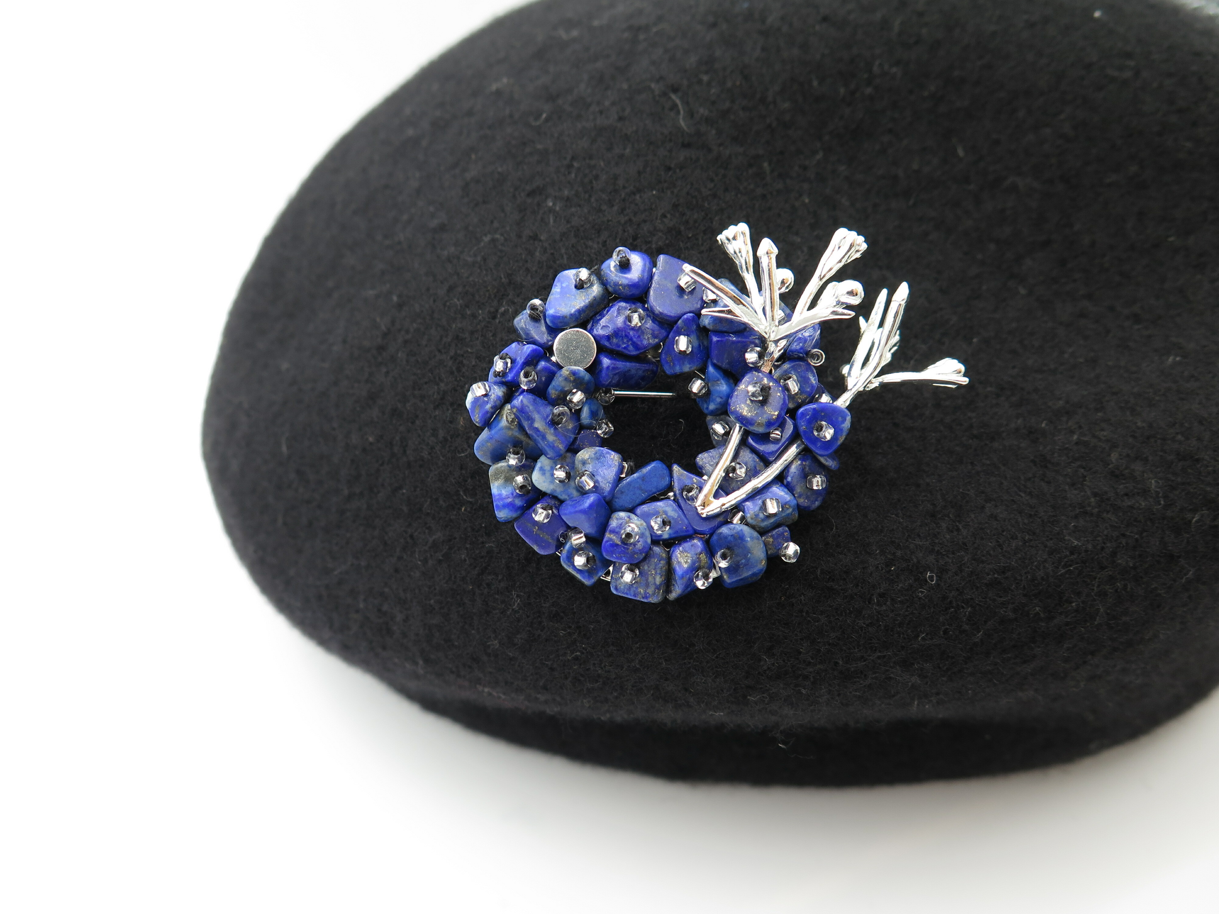 COLE COOL Natural lapis lazuli flower Brooch Japanese style best gift