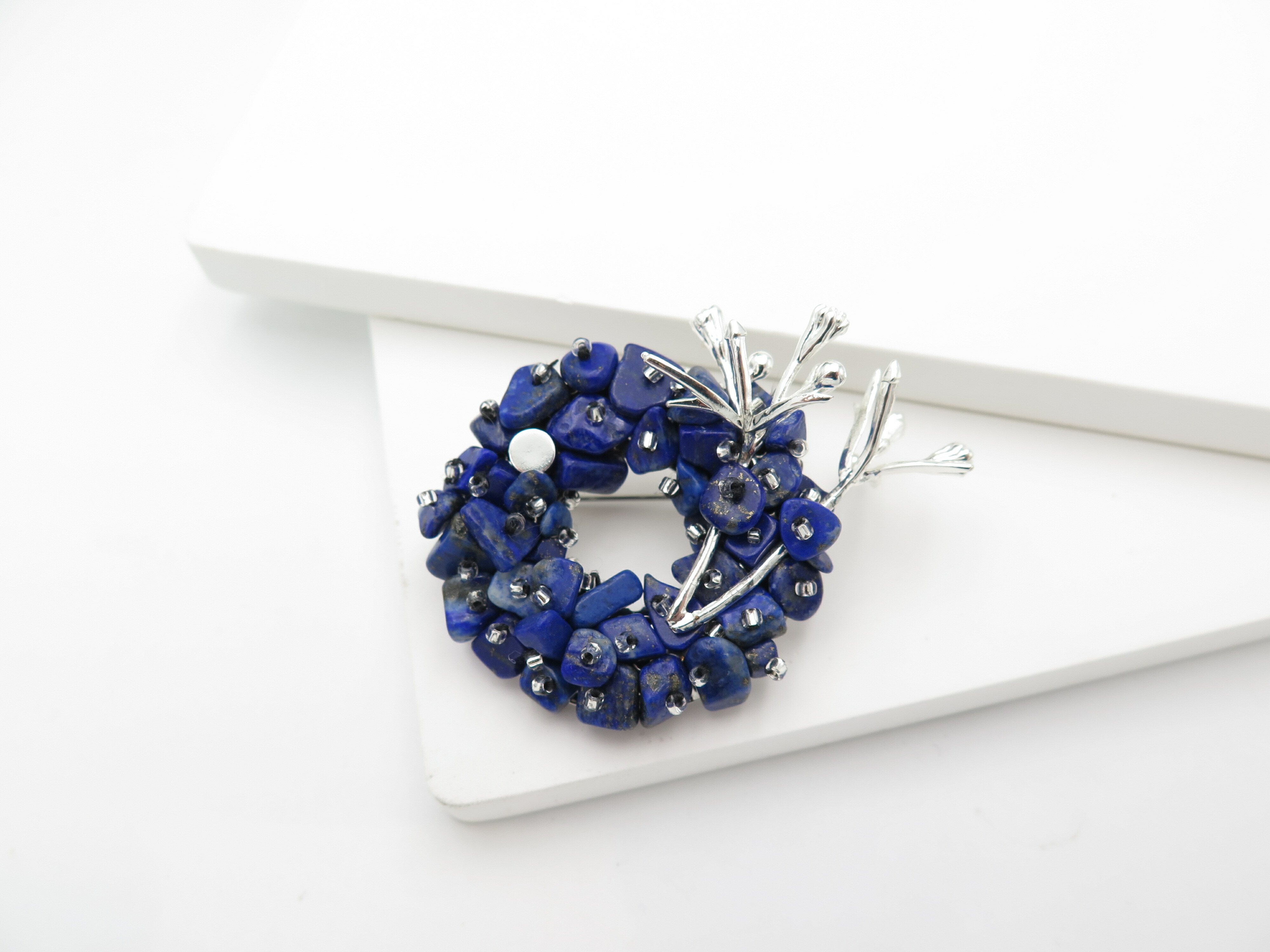 COLE COOL Natural lapis lazuli flower Brooch Japanese style best gift
