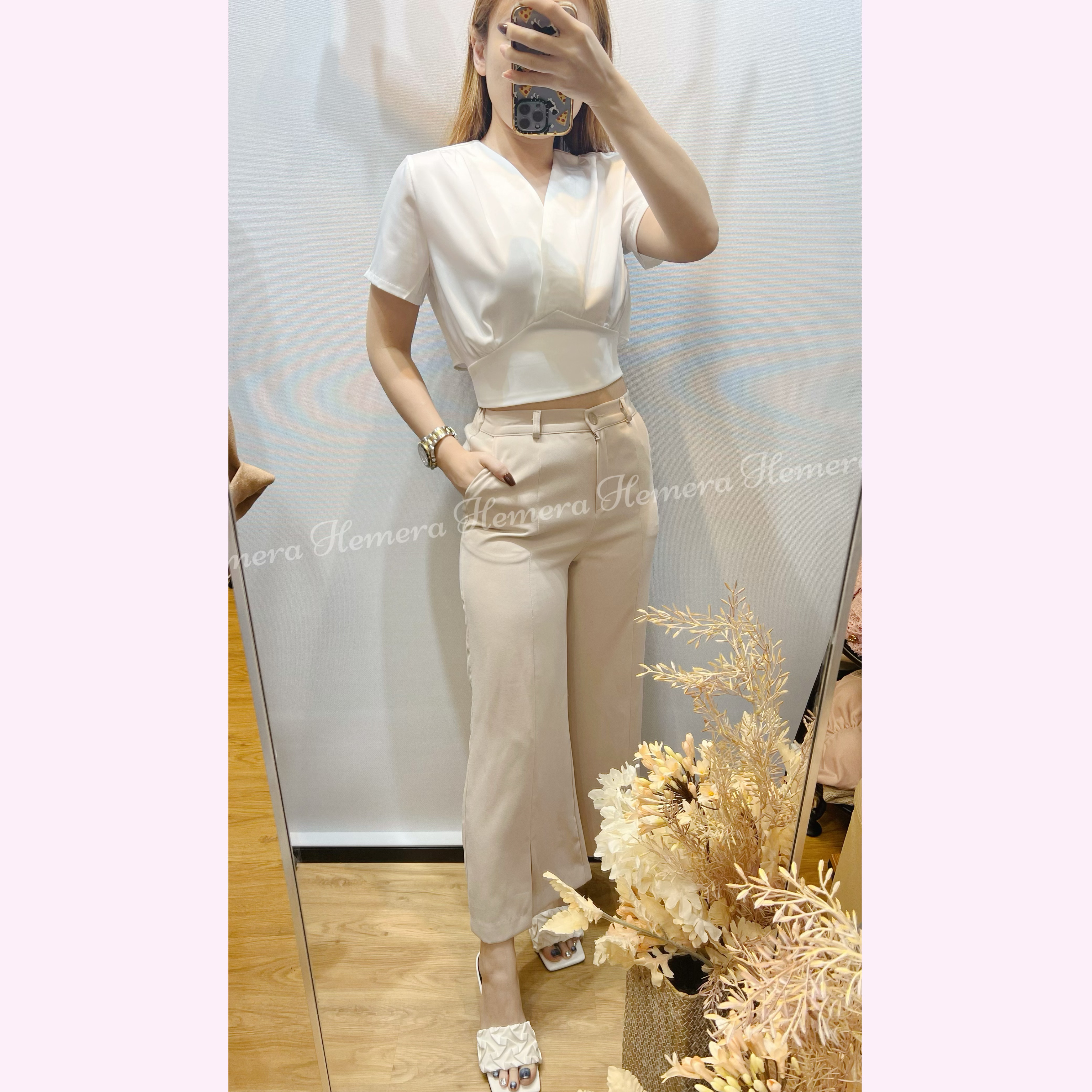 TP23W0638 絲質短版DEEP V後綁帶上身