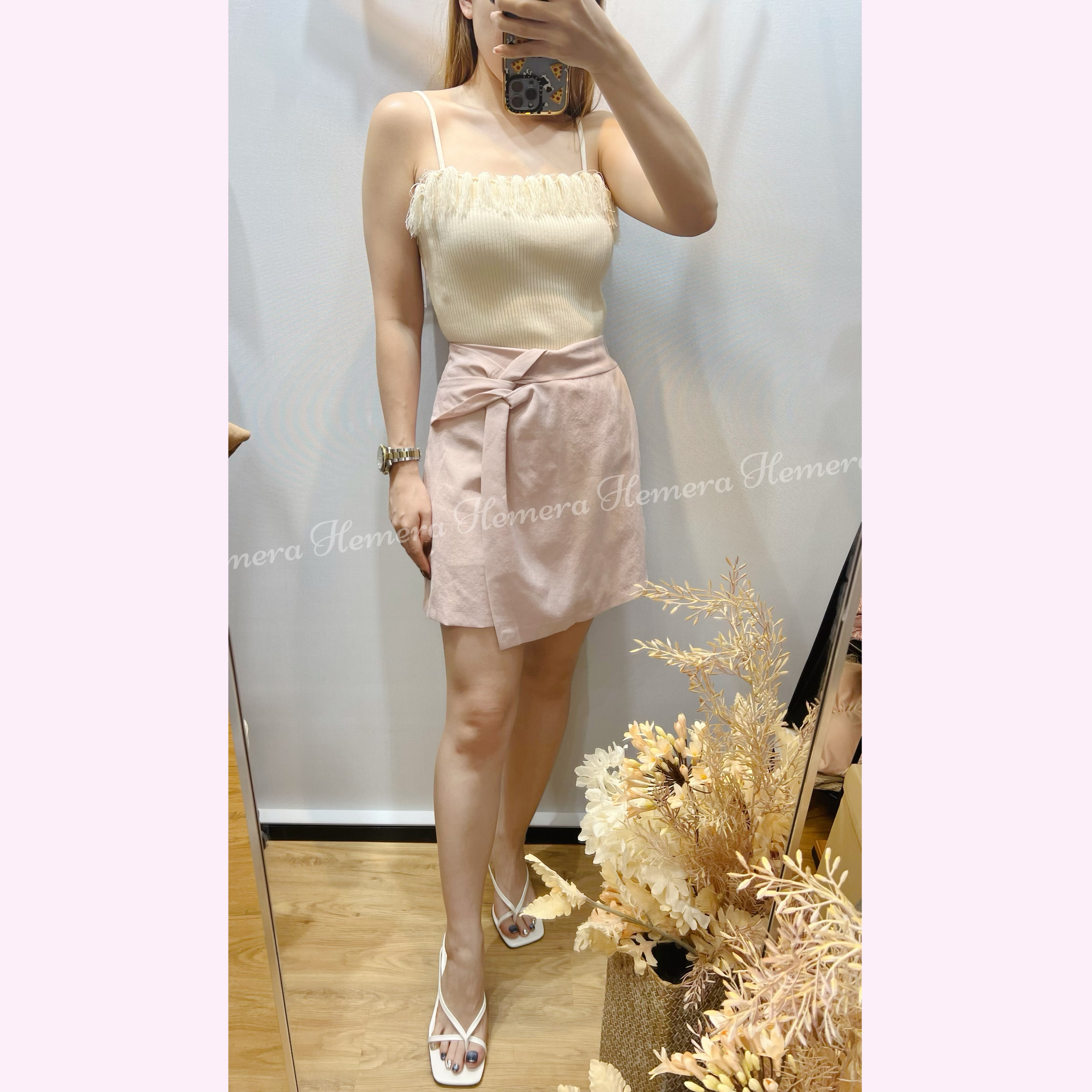 SK23W0637 棉麻扭結短裙褲