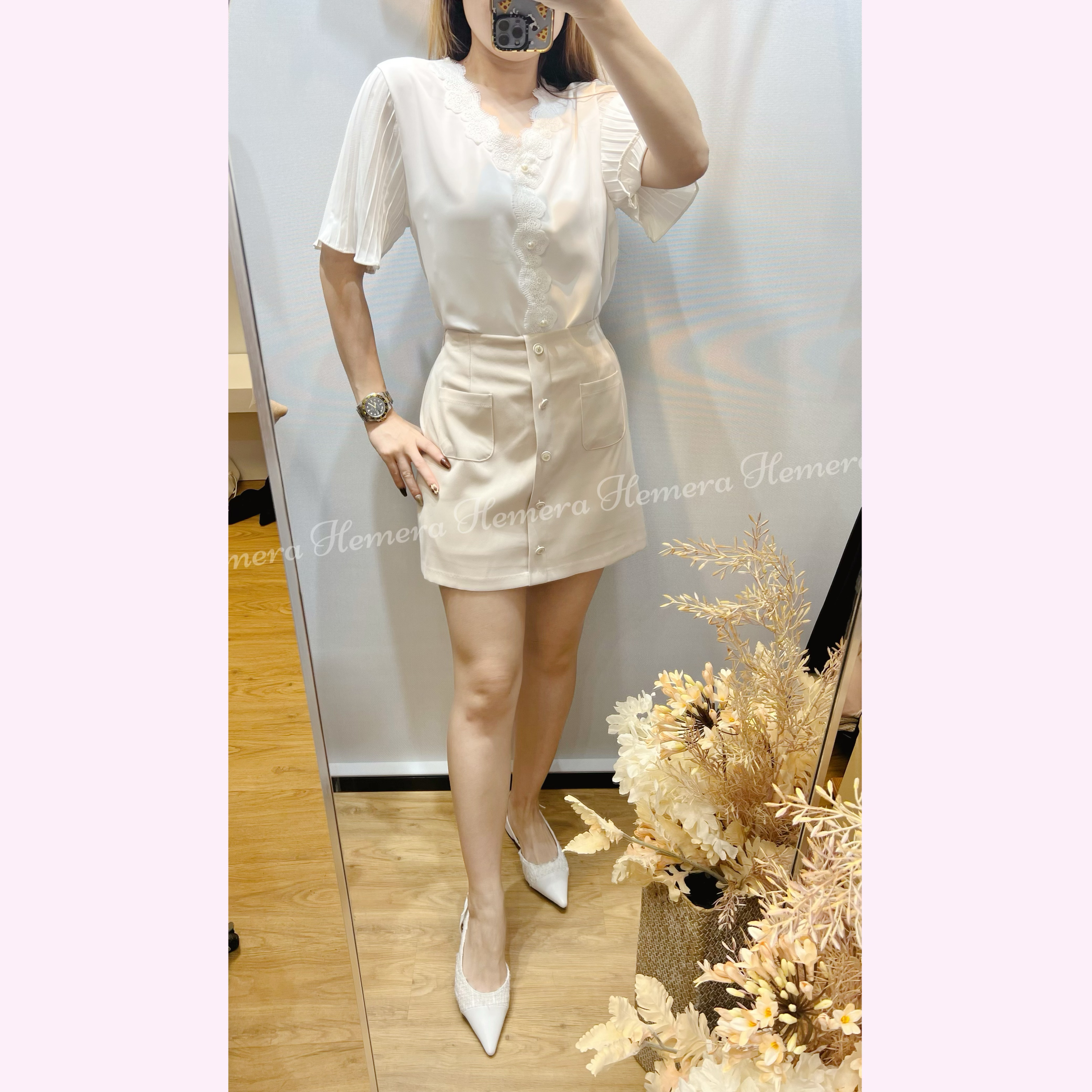 TP23W0639 LACE 圍邊百替袖上身