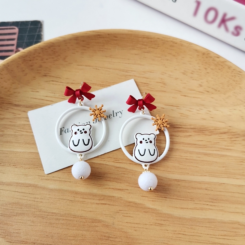 Ribbon Snowflakes Baby Bear Earrings