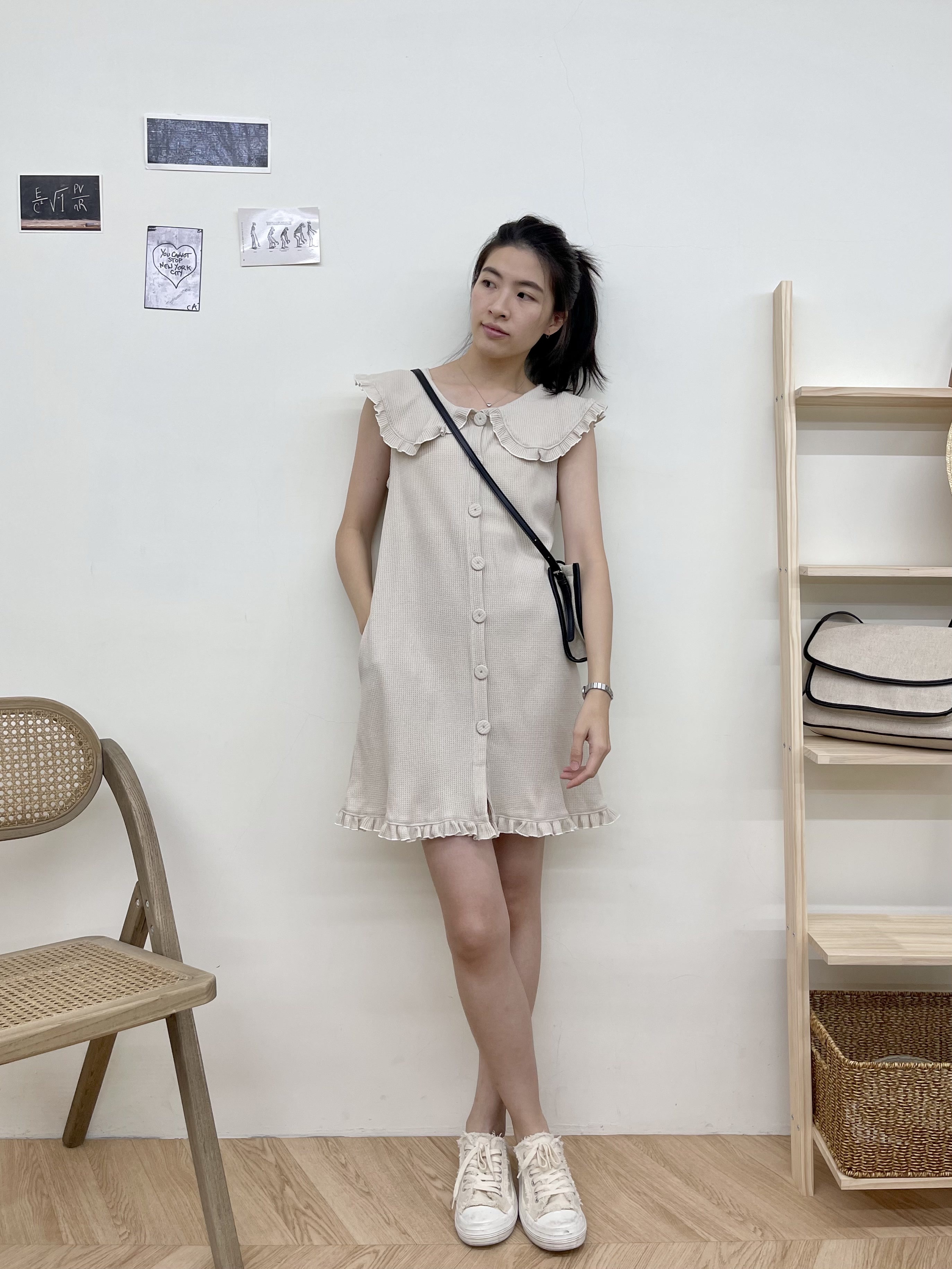 華夫格娃娃領洋裝