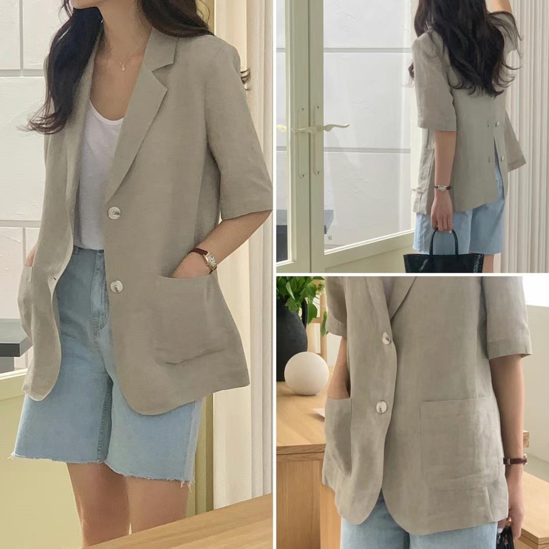 (現貨)顯瘦的麻料西裝襯衫｜韓國連線