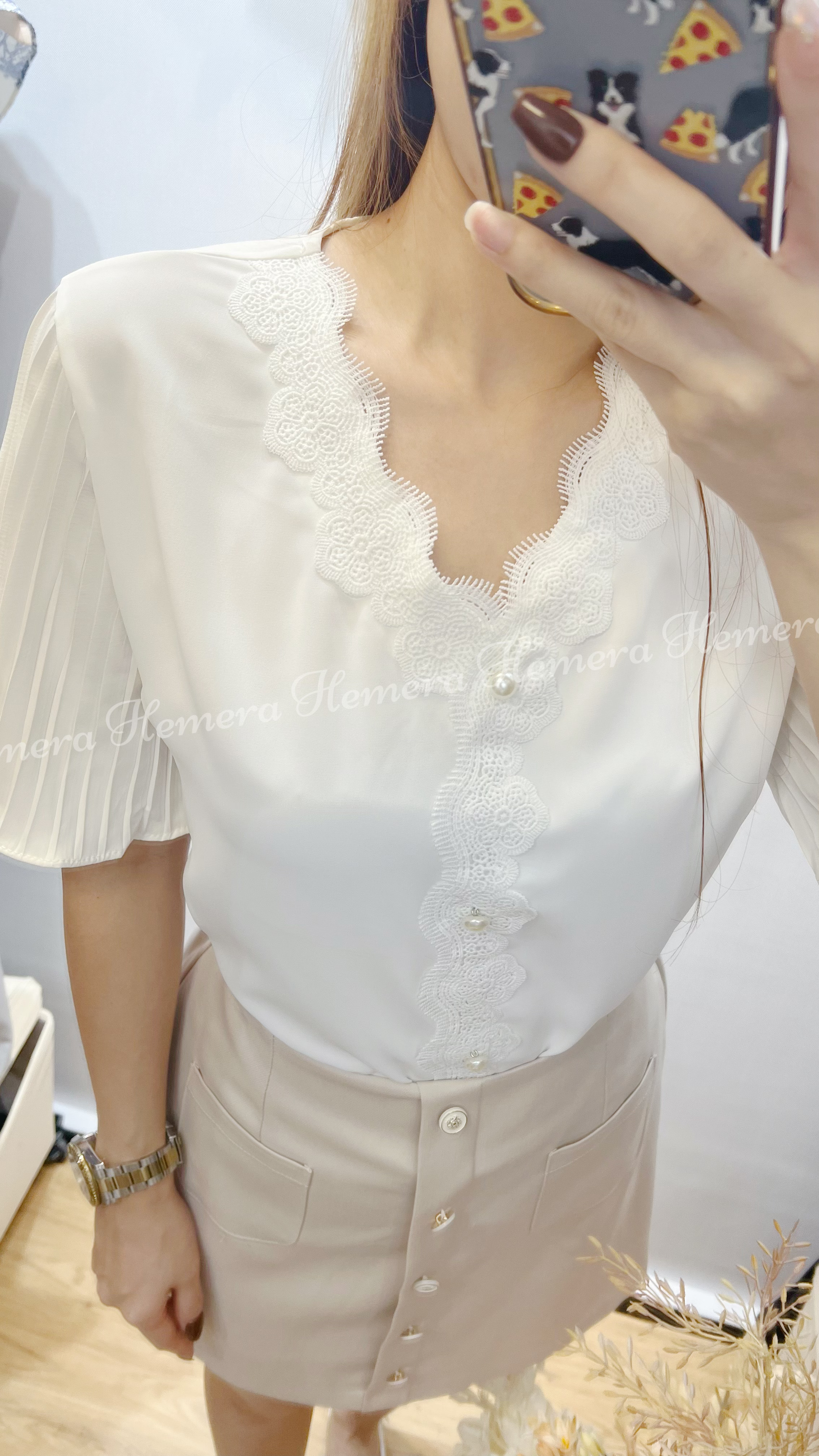 TP23W0639 LACE 圍邊百替袖上身