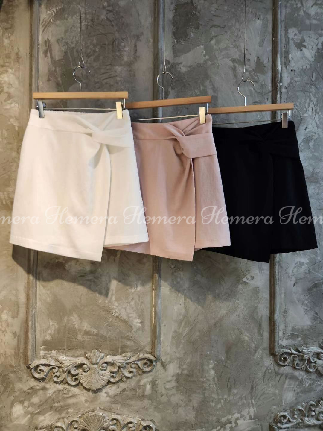 SK23W0637 棉麻扭結短裙褲