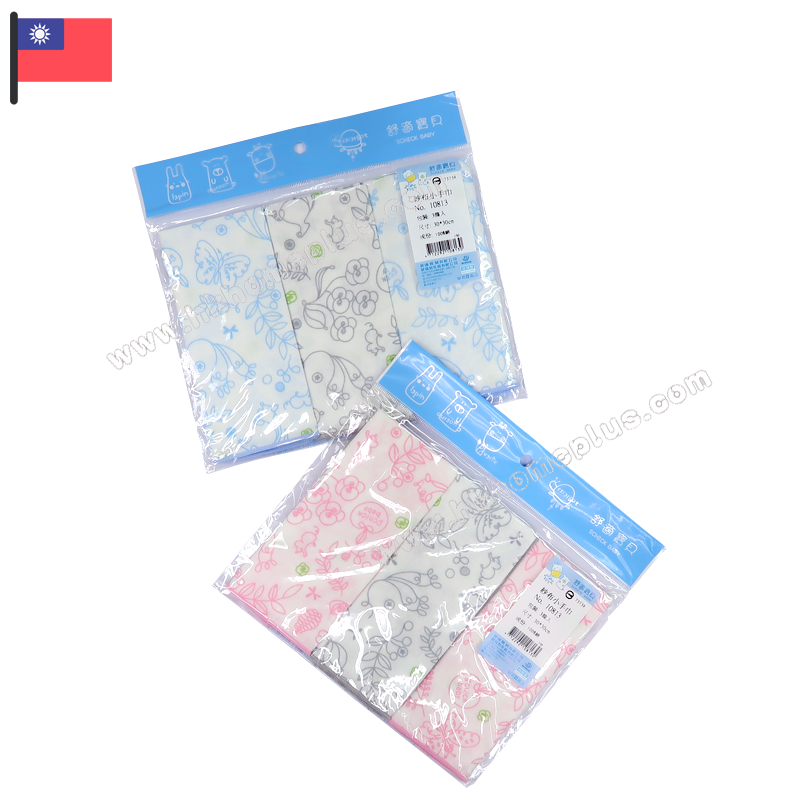 3條裝 舒適牌: 台灣製 - 白底淡花紗布手帕 10813