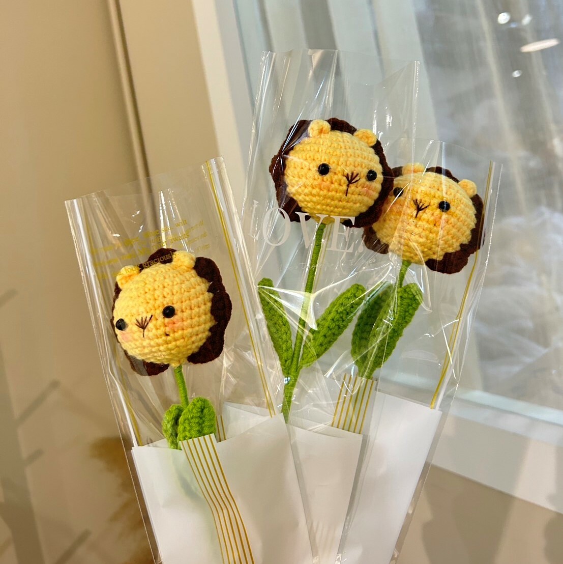 《2461》可愛小獅子手工編織花(單支)