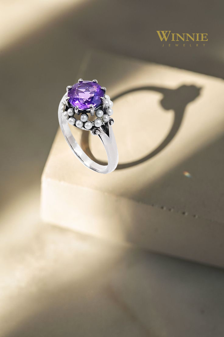 紫水晶米珠典雅戒指（ OP1270）