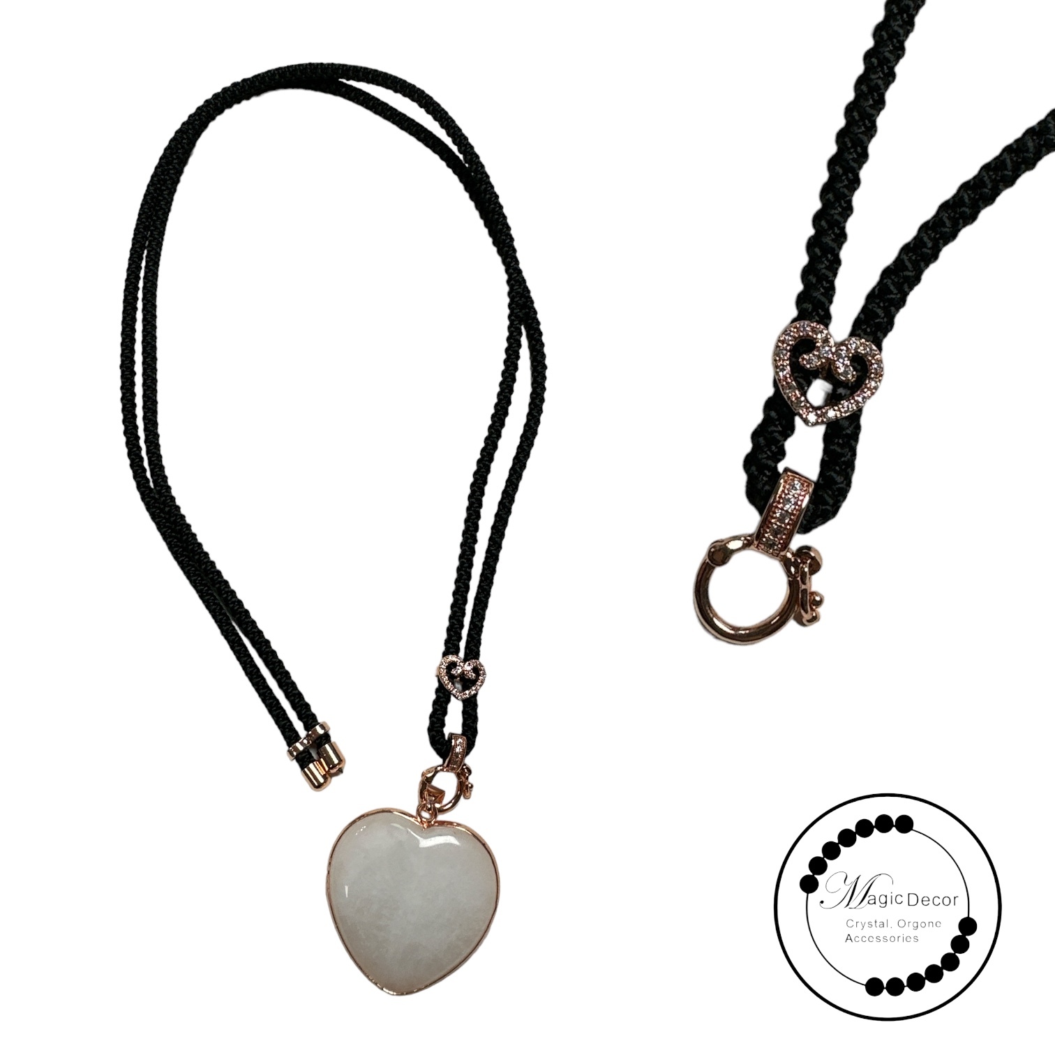 0807-d17 玫瑰金色心心款珠寶扣麻繩