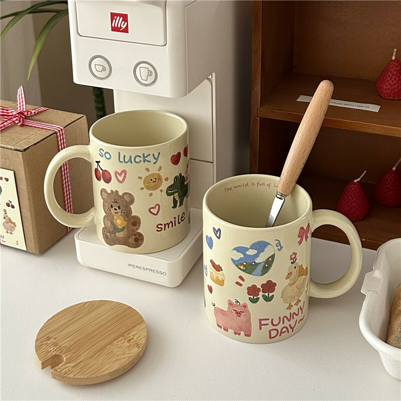 《2648》Funny day小熊與豬塗鴉馬克杯300ML