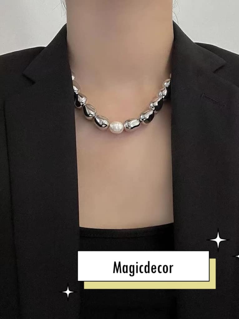 250703 - A55 淡水珍珠+太赫磁方塊隨型設計款頸鏈（s925銀扣）