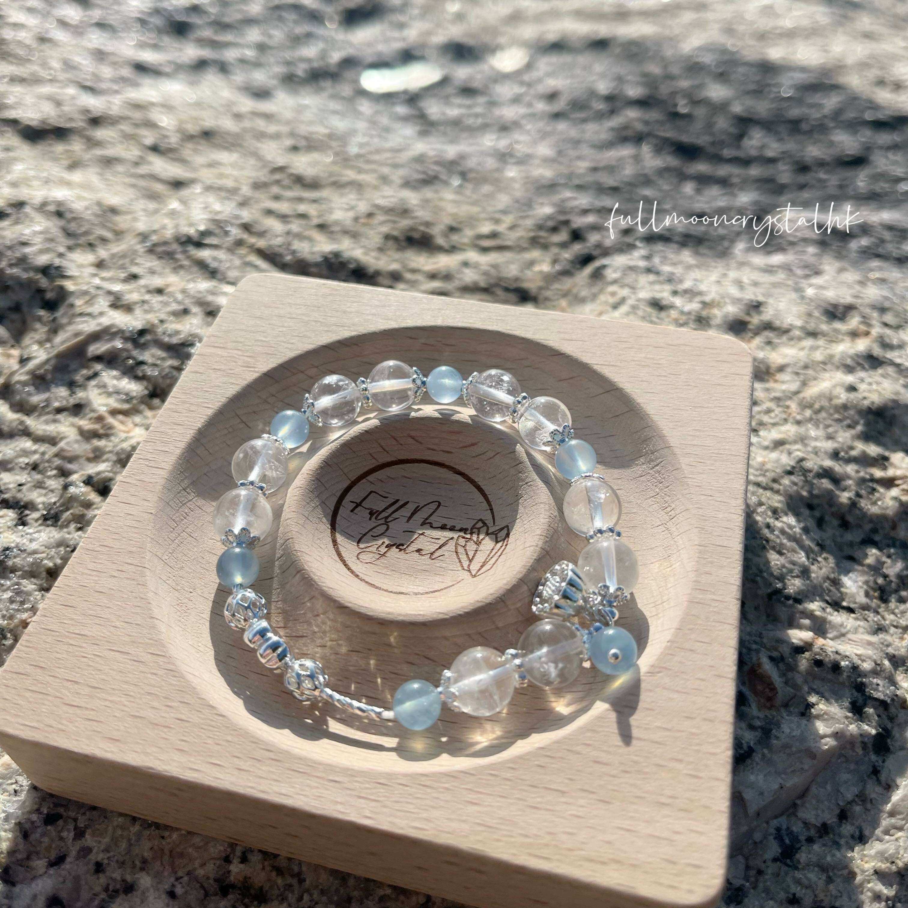 白水晶༝海藍寶手串