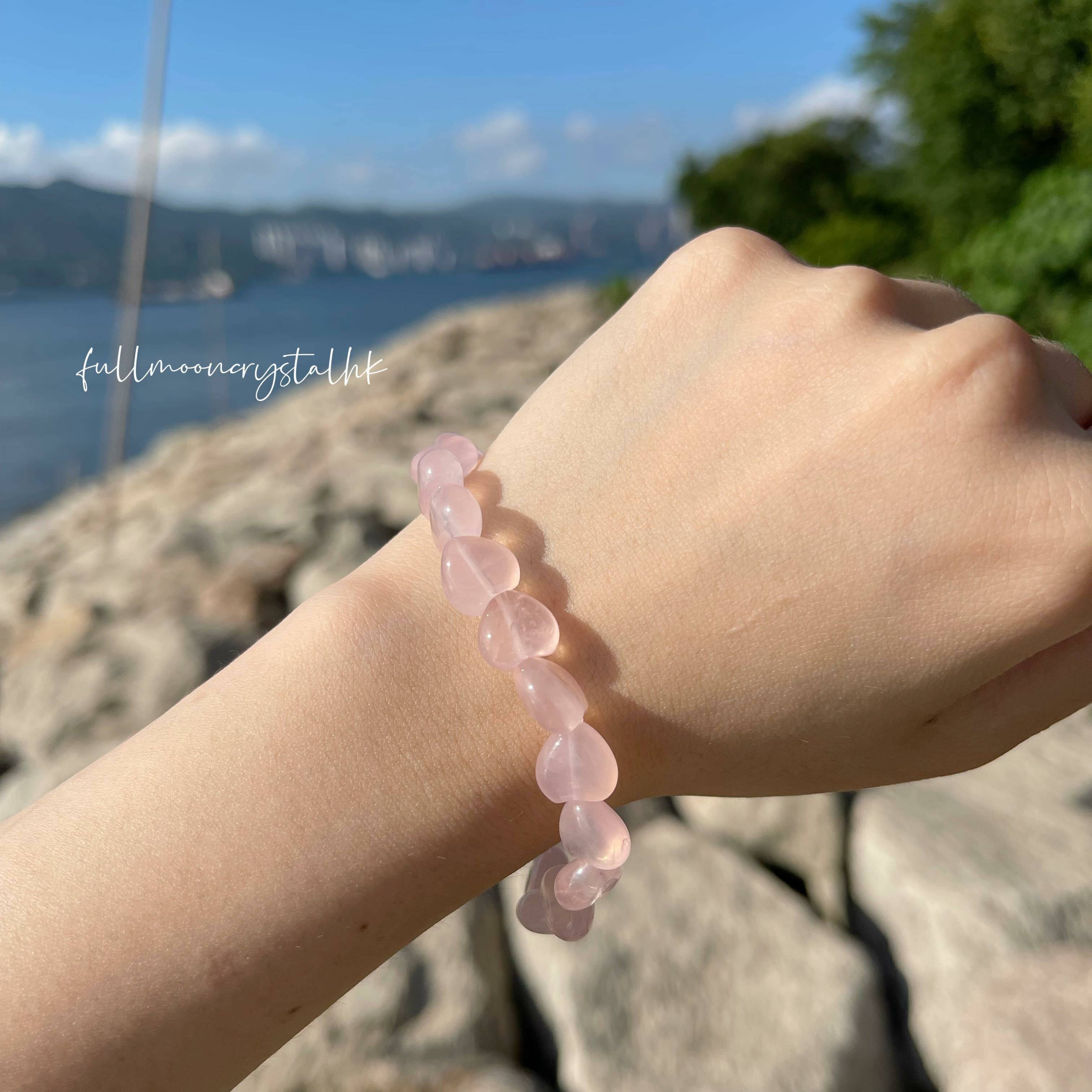 心形冰透粉晶手串