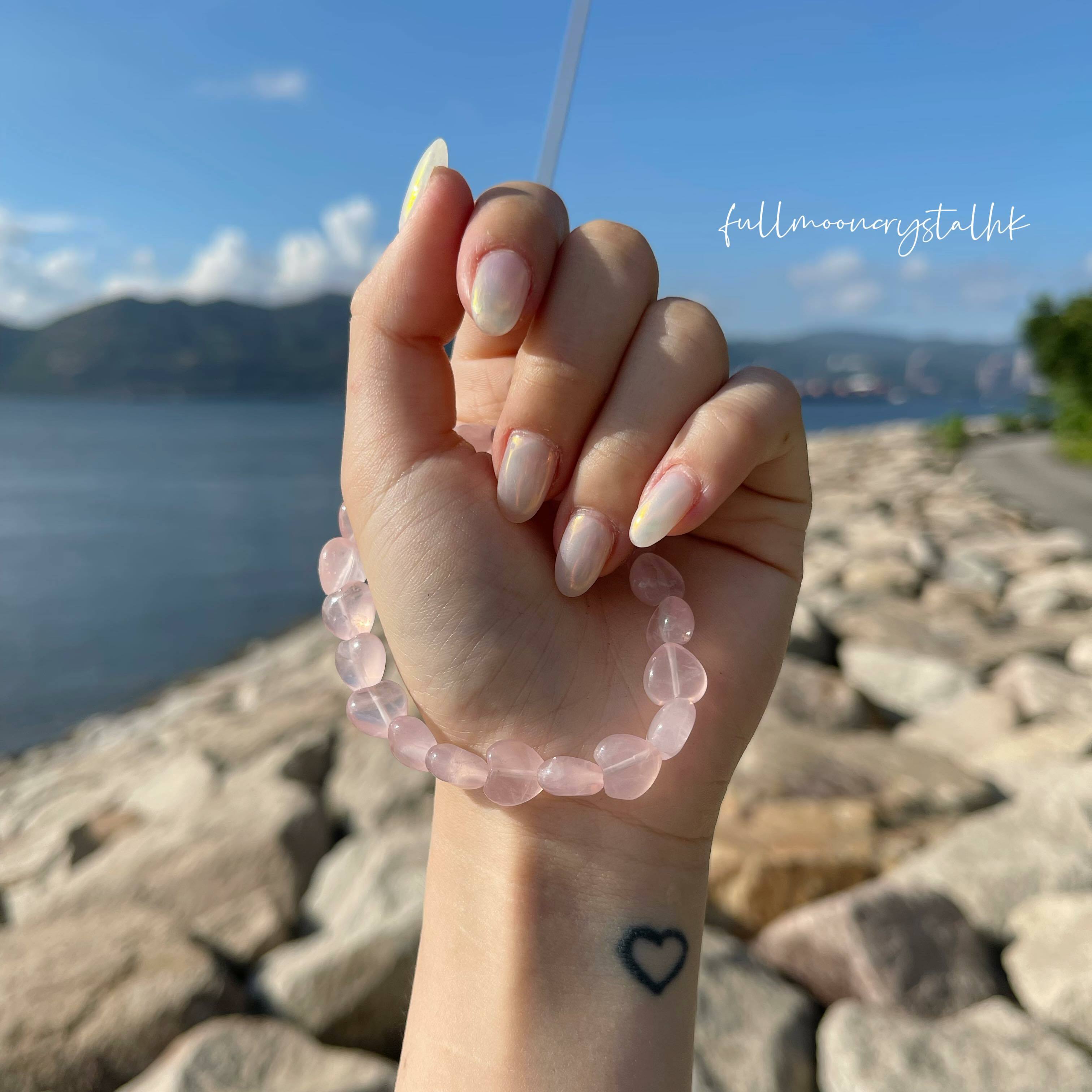 心形冰透粉晶手串