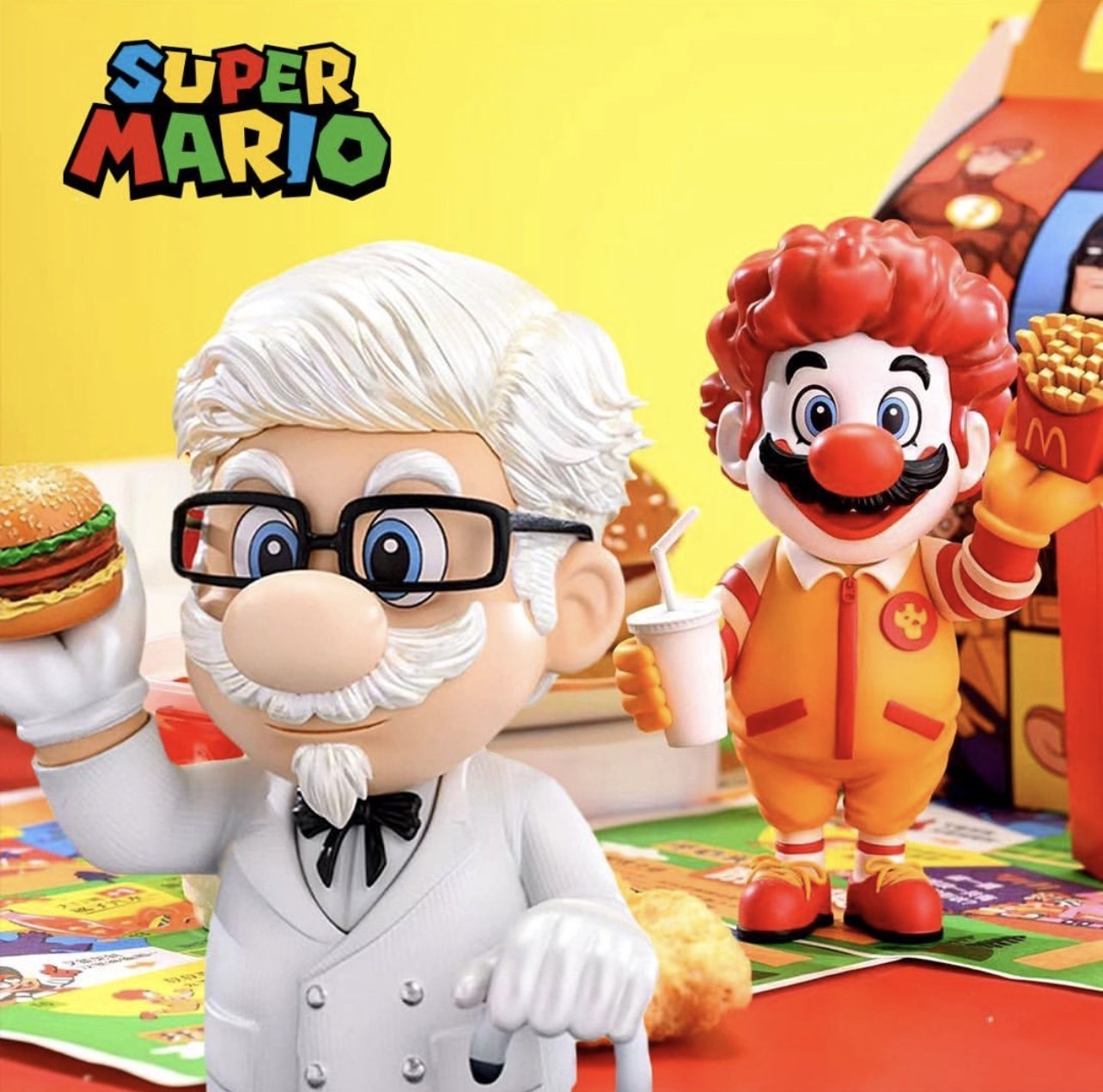 超級瑪利歐 麥當當叔叔 vs 炸雞爺爺 翻玩系列 公仔 玩偶