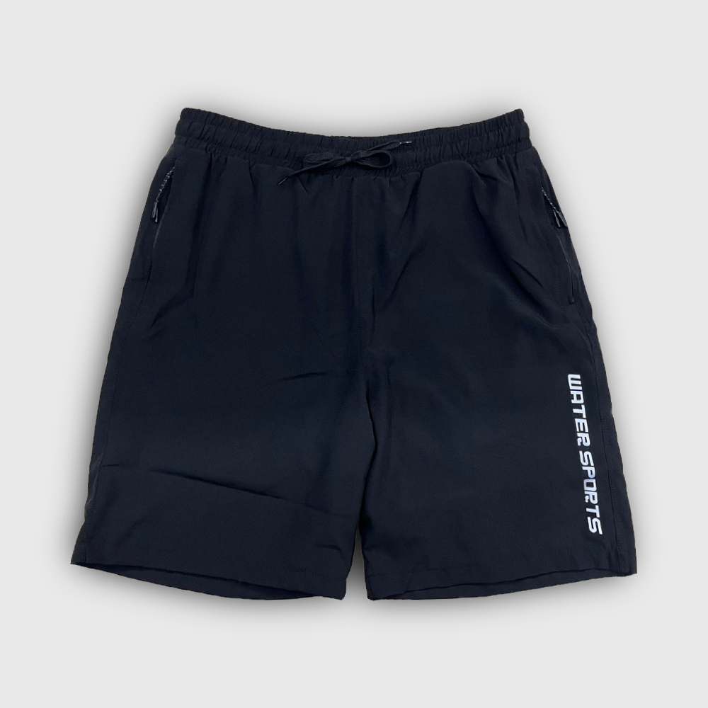 男士 SOLID 雙層速乾沙灘短褲 - 黑