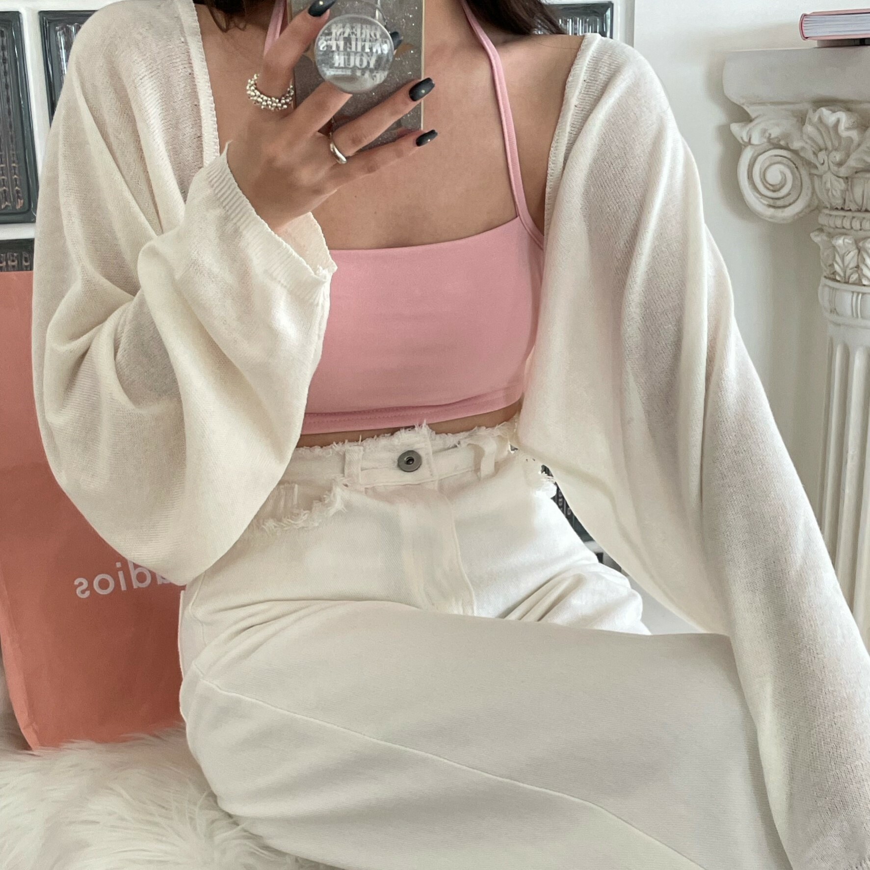 午後微晴!薄霧感透視針織小罩衫