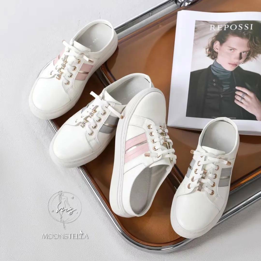 鑽鞋帶條文牛皮半拖休閒鞋