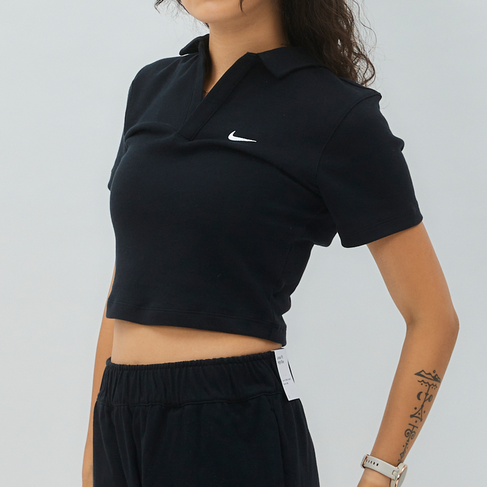 Nike AS W NSW ESSNTL SS POLO CRP TO 女 黑 翻領 休閒 短袖 DV7885-010