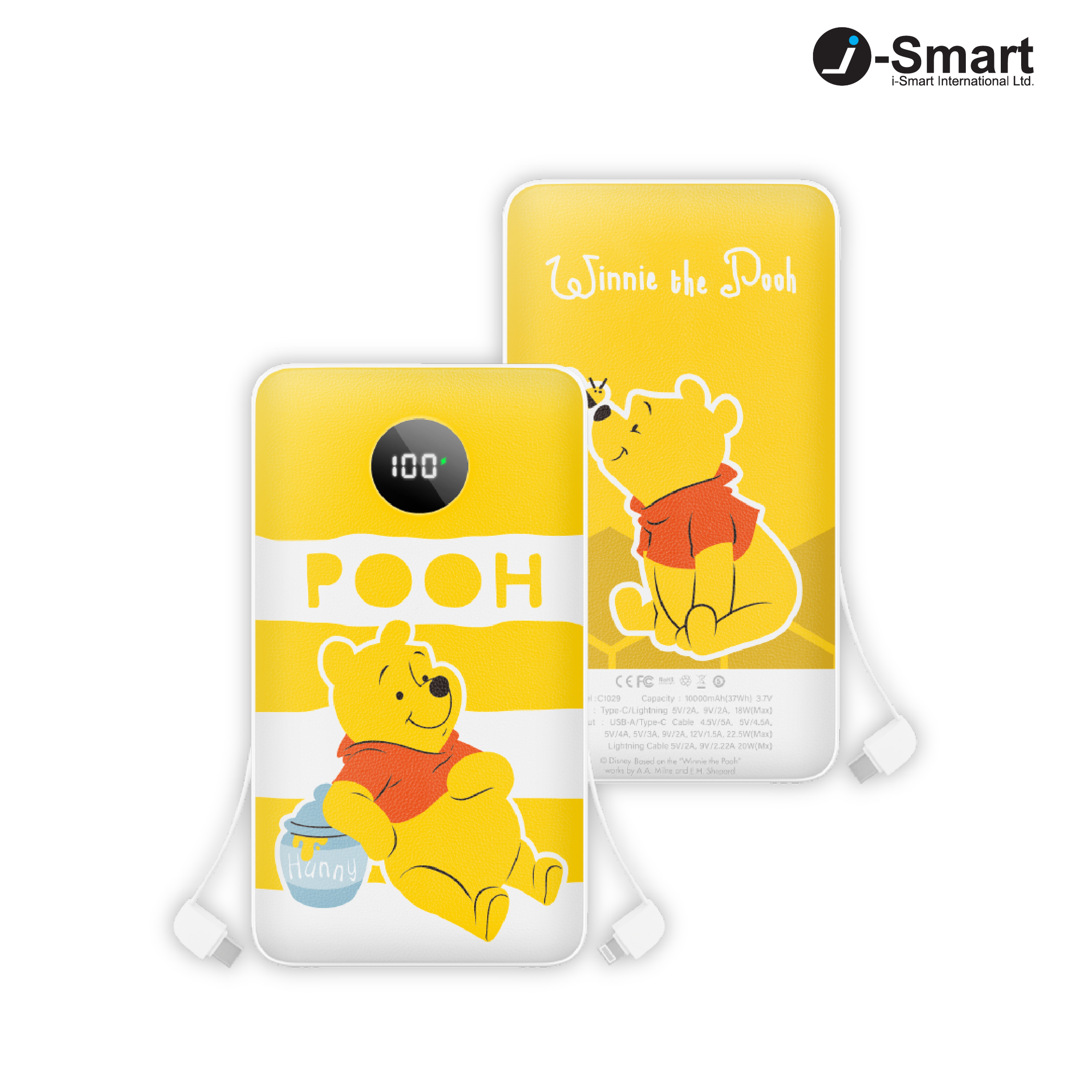 i-Smart-Disney-10000mAh Fast Charge Built-In Cables Power Bank-Winnie The Pooh