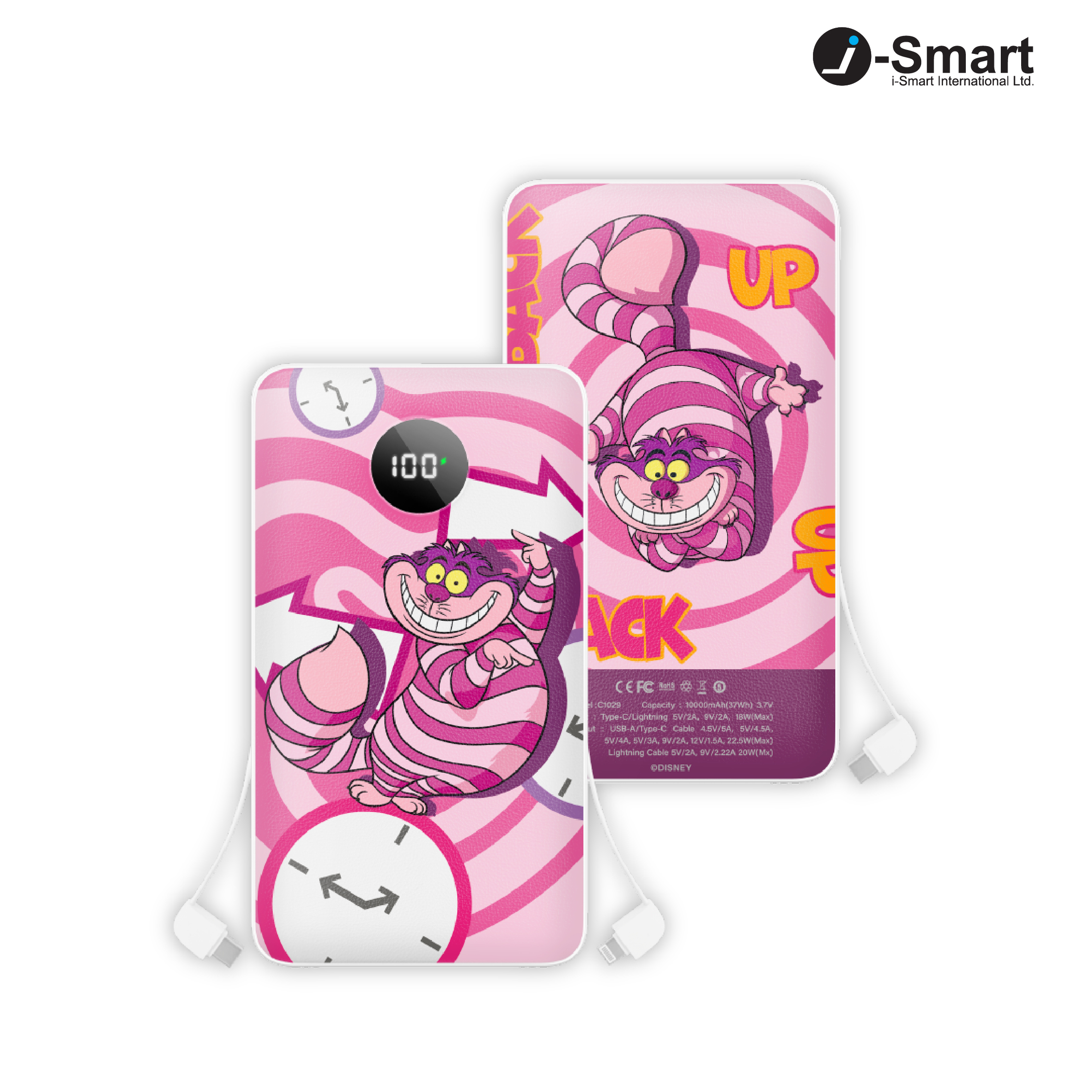 i-Smart-Disney-10000mAh Fast Charge Built-In Cables Power Bank-The Cheshire Cat