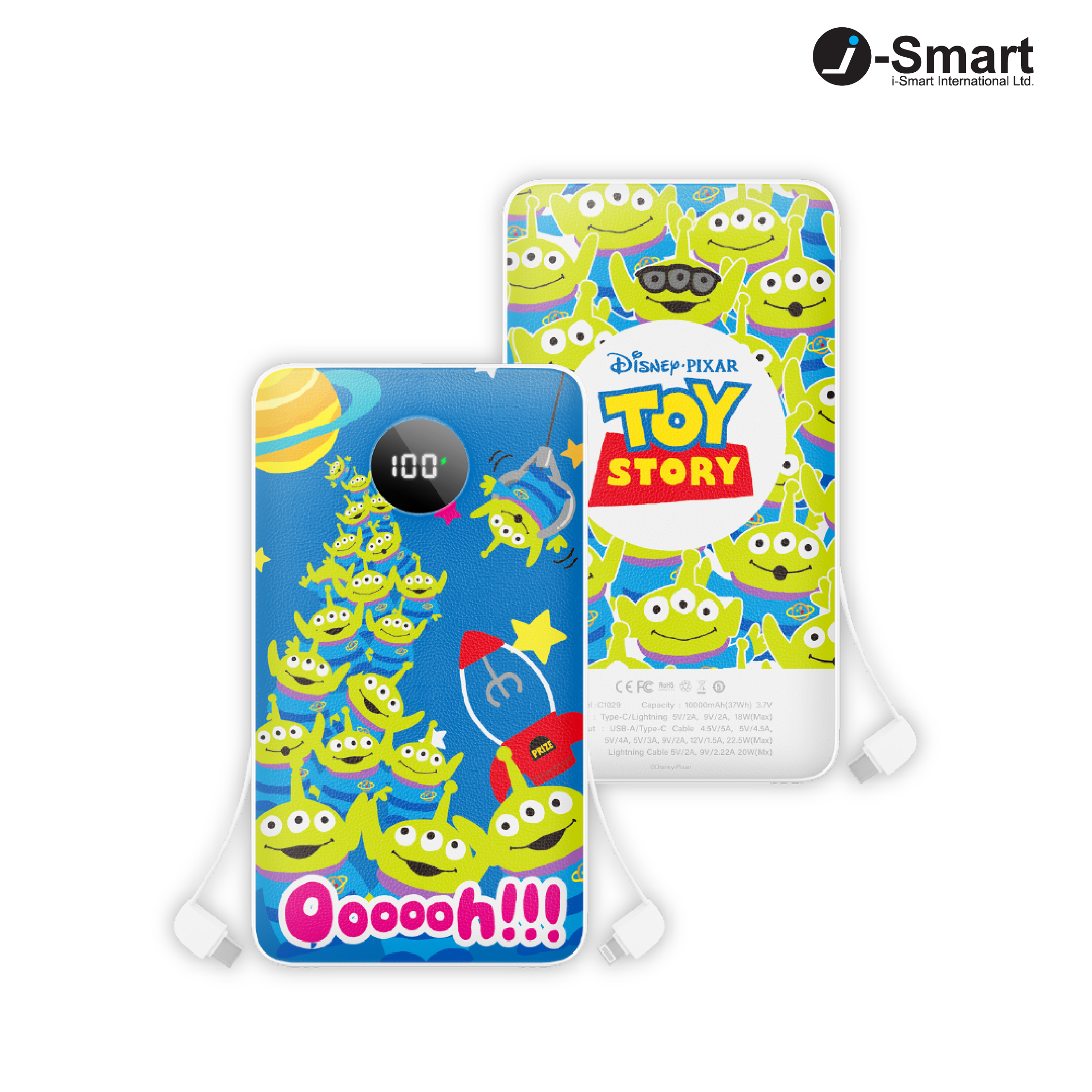 i-Smart-Disney-10000mAh Fast Charge Built-In Cables Power Bank-Alien