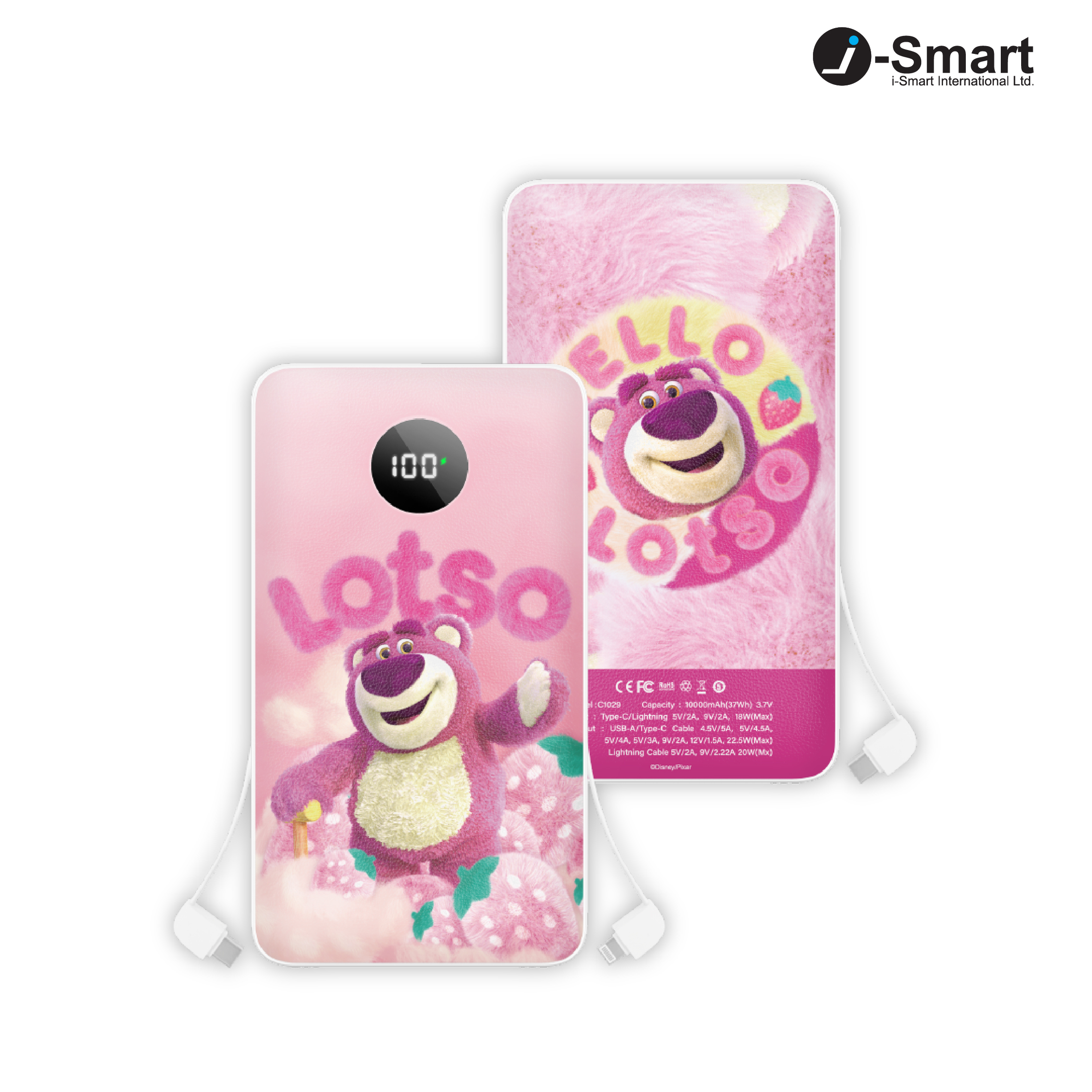 i-Smart-Disney-10000mAh Fast Charge Built-In Cables Power Bank-Lotso