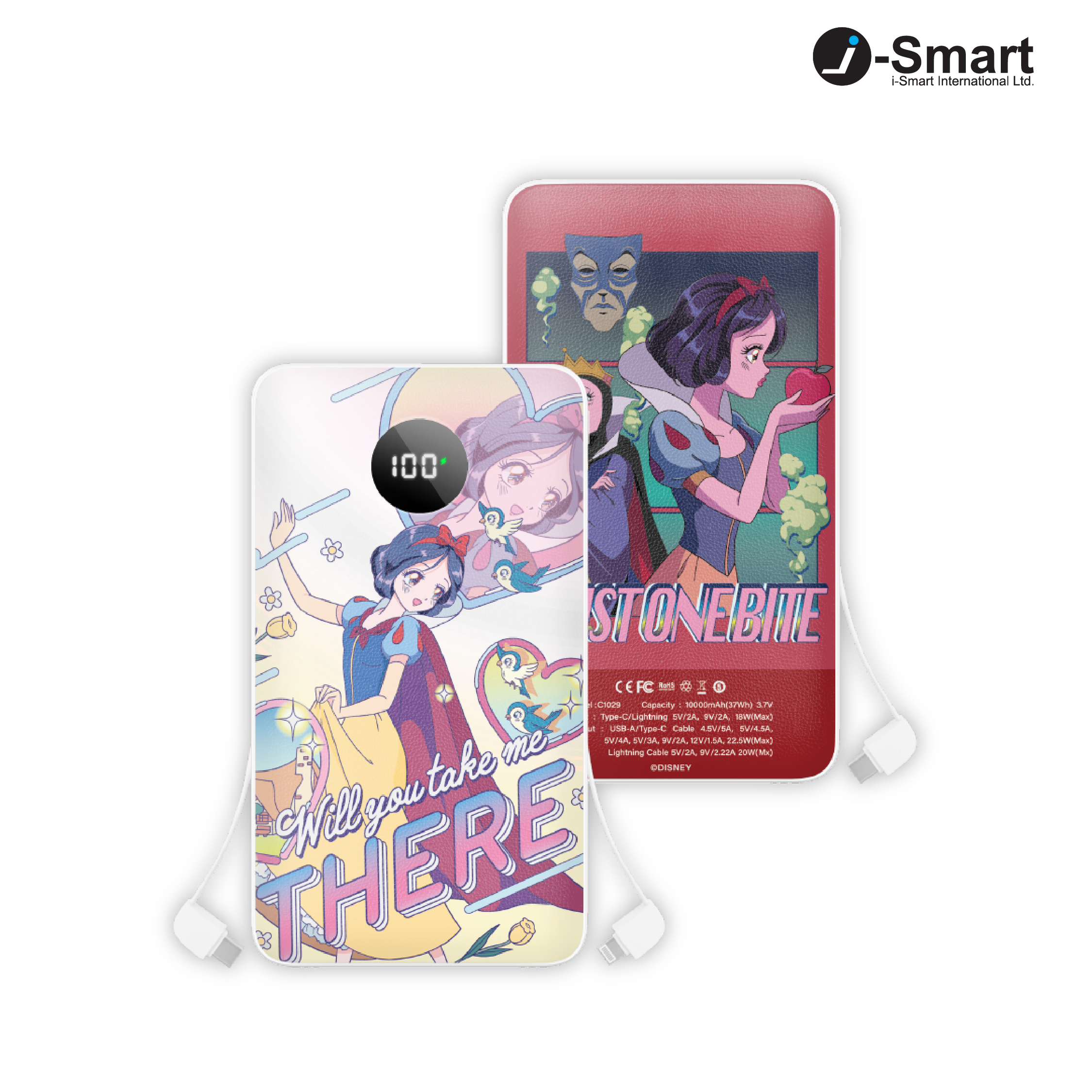 i-Smart-Disney-10000mAh Fast Charge Built-In Cables Power Bank-Snow White