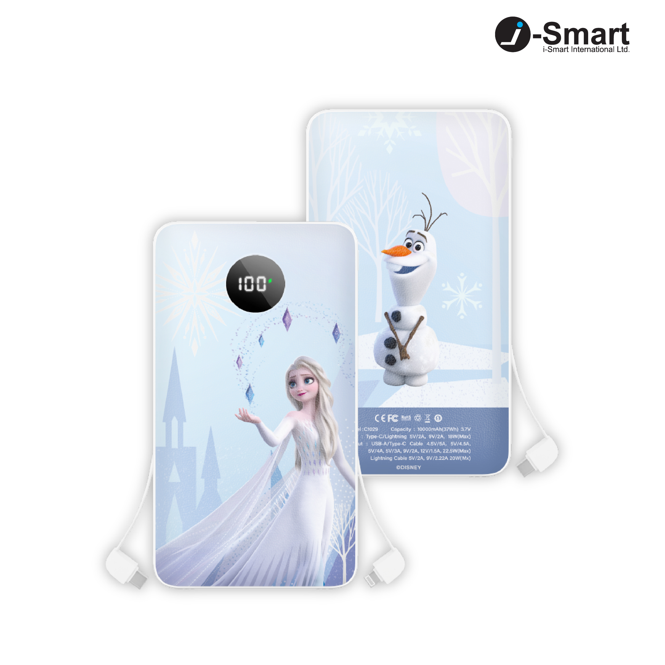 i-Smart-Disney-10000mAh Fast Charge Built-In Cables Power Bank-Frozen