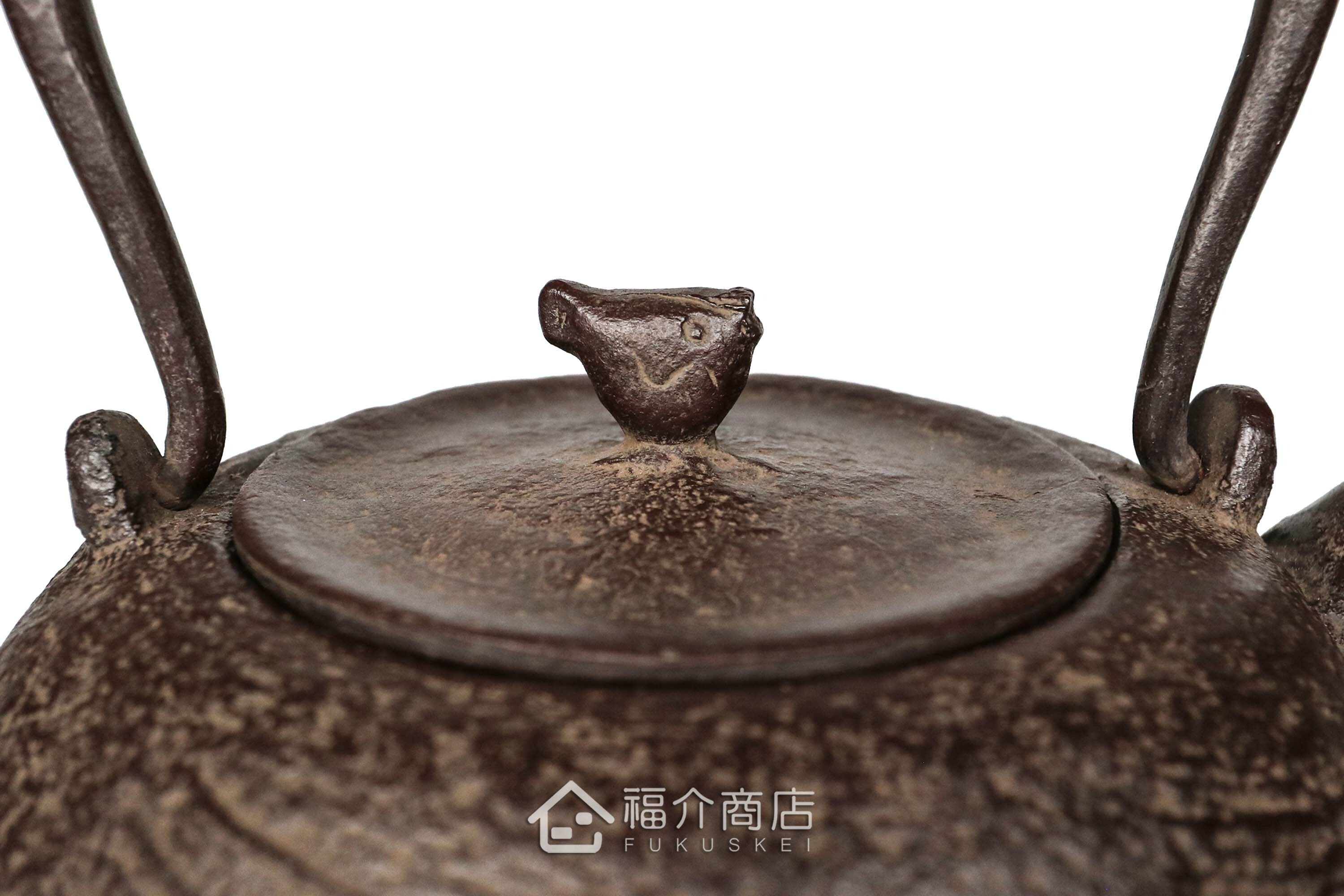 煮水泡茶用的鐵壺，壺身設計成刷毛目圖紋與魚壺摘