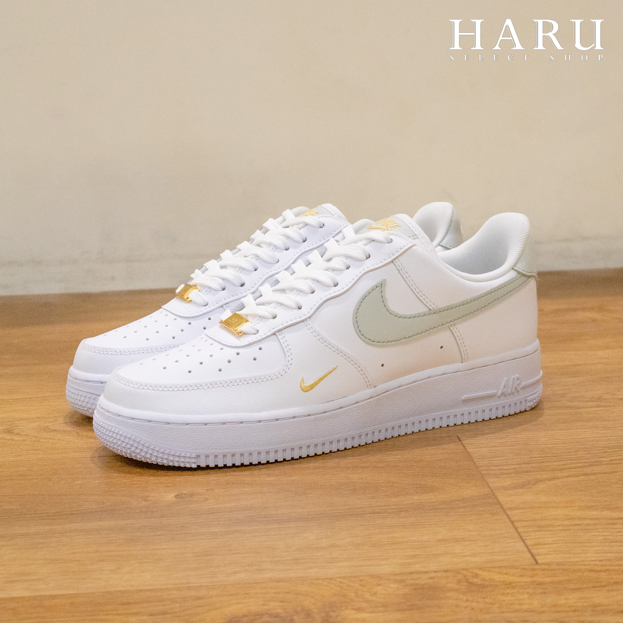 NIKE AIR FORCE 1 AF1 雙勾 豆沙綠 金勾 金標 金箔 白綠 女生復古休閒鞋 CZ0270-106
