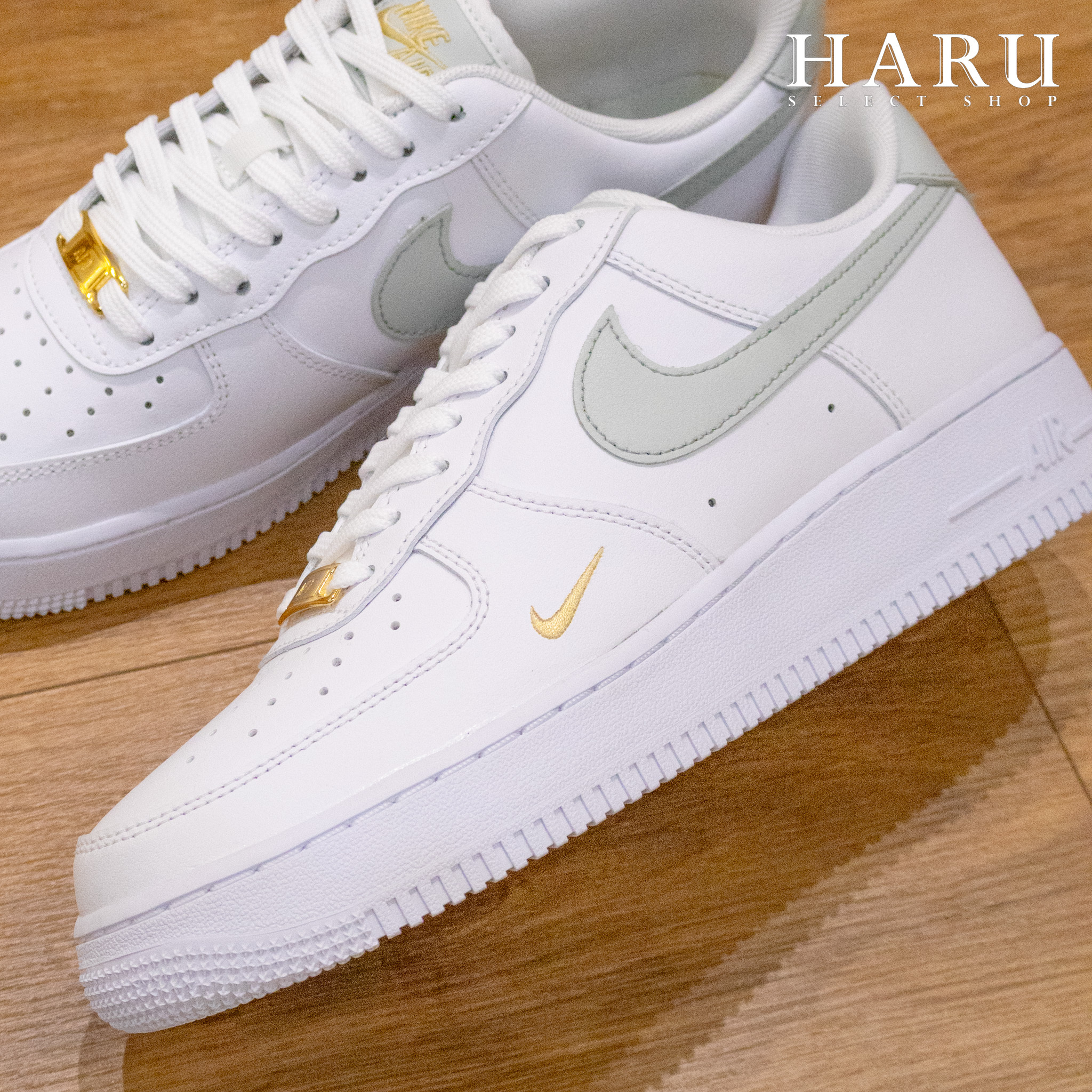NIKE AIR FORCE 1 AF1 雙勾 豆沙綠 金勾 金標 金箔 白綠 女生復古休閒鞋 CZ0270-106