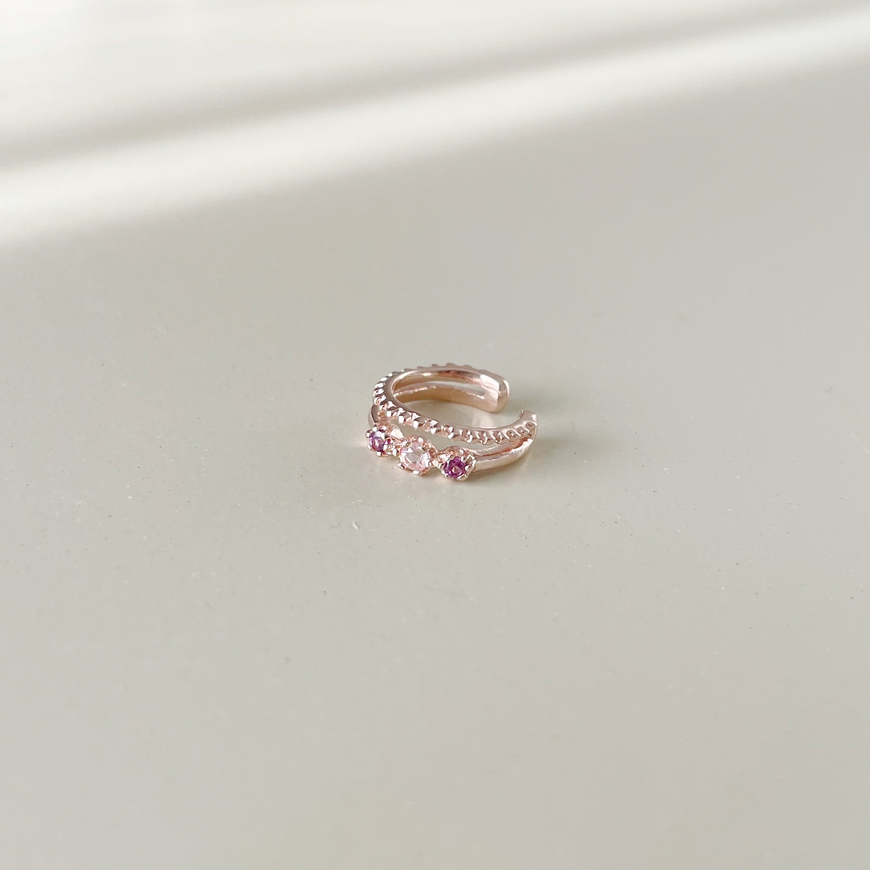 mini六爪粉晶雙層耳骨夾