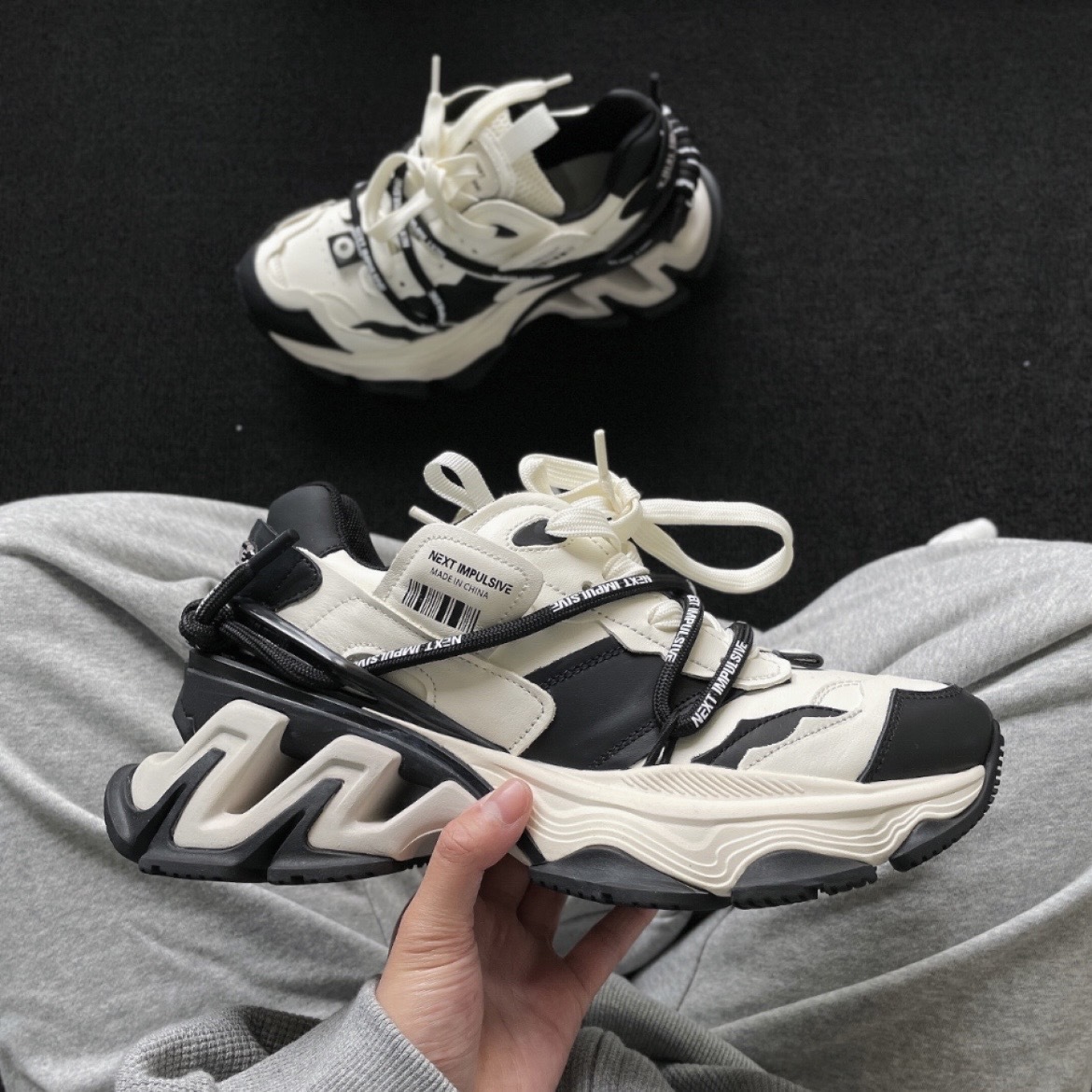 NEXT IMPULSIVE 衝動系列 黑白 老爹鞋 NI22Q3A020101