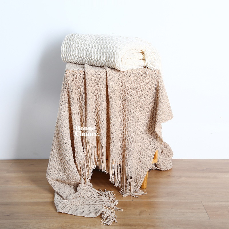 北歐壓紋針織流蘇沙發毯 五色