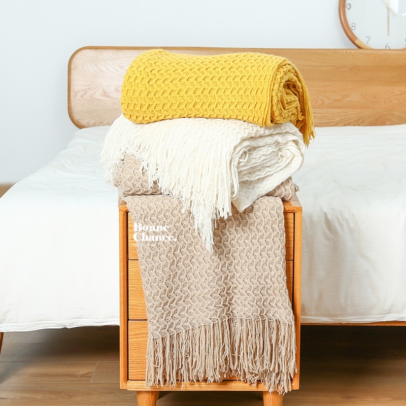 北歐壓紋針織流蘇沙發毯 五色