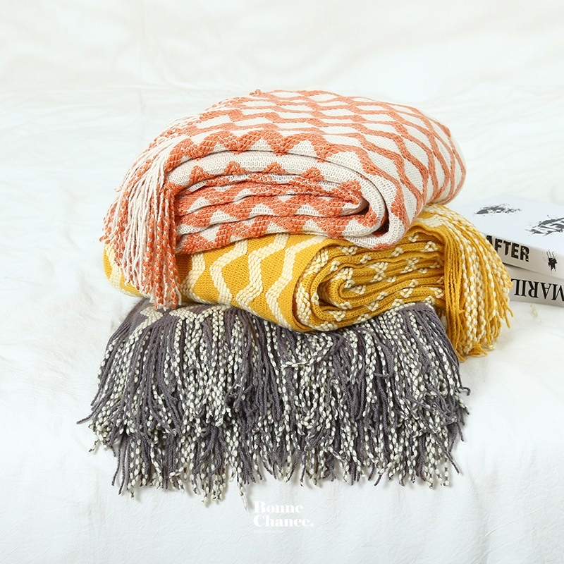 北歐幾何紋流蘇沙發毯 四色