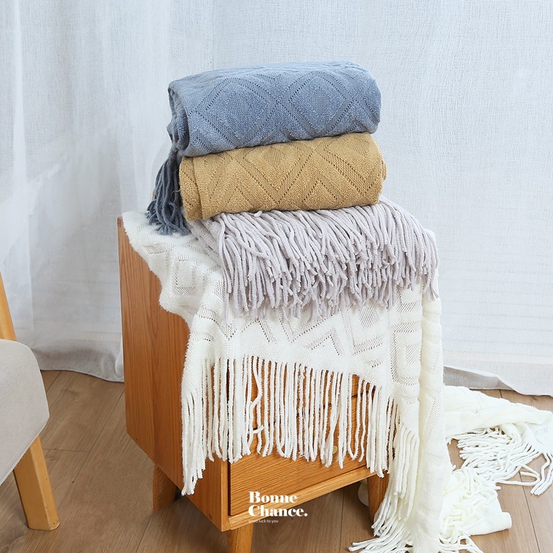 北歐菱形格紋流蘇沙發毯 五色