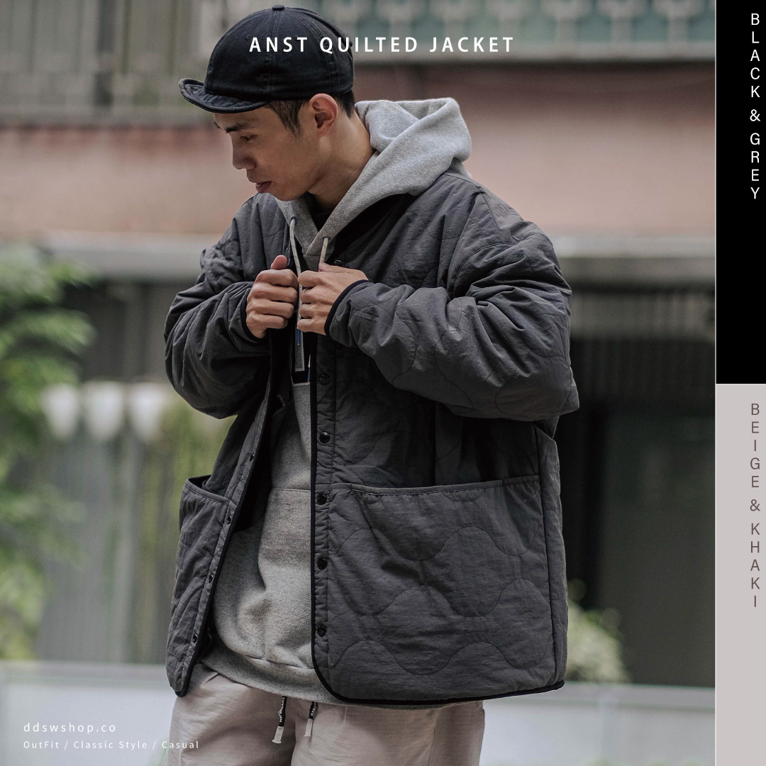 ANST 衍逢鋪棉 外套 棒球領 黑色 淺灰