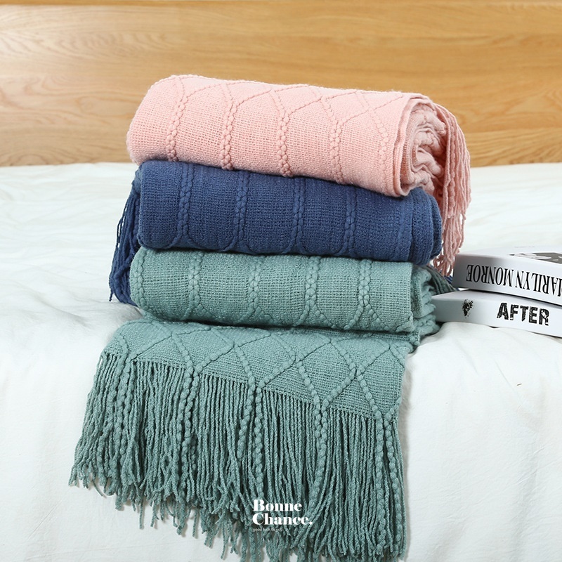 北歐小菱形紋流蘇沙發毯 六色