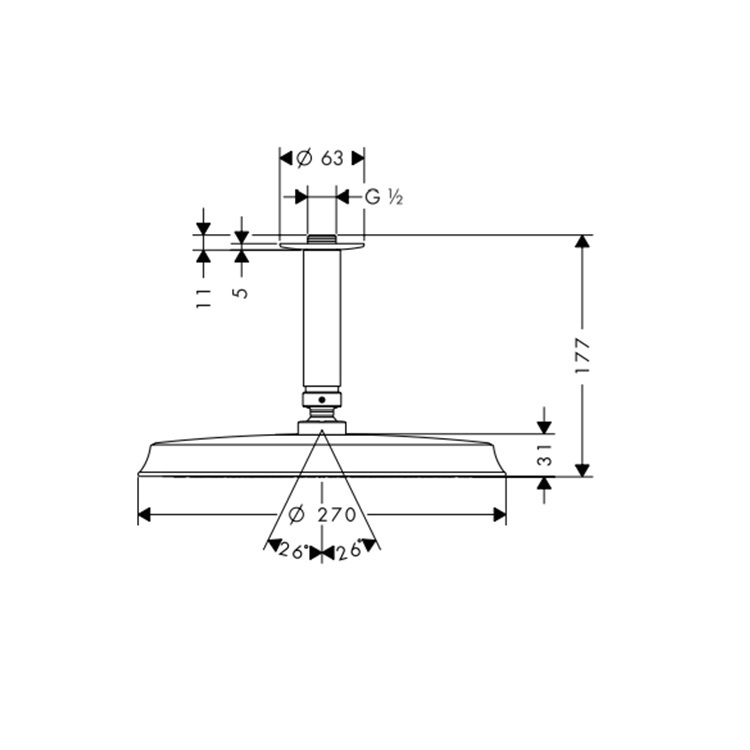 hansgrohe Raindance Classic 240 27405, -090 1jet overhead shower with ceiling arm